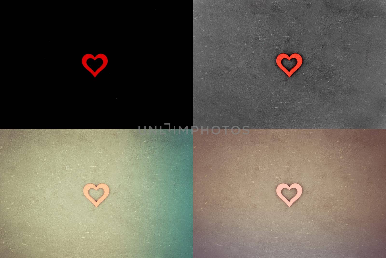 Photo Collage of Vintage Chalkboards with red heart symbols, creativity and love concept