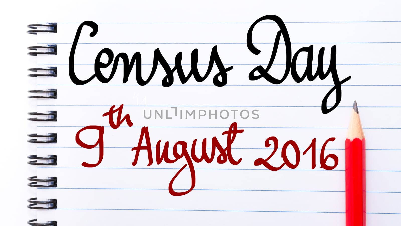 Census Day 9 August 2016, Australia written on notebook page