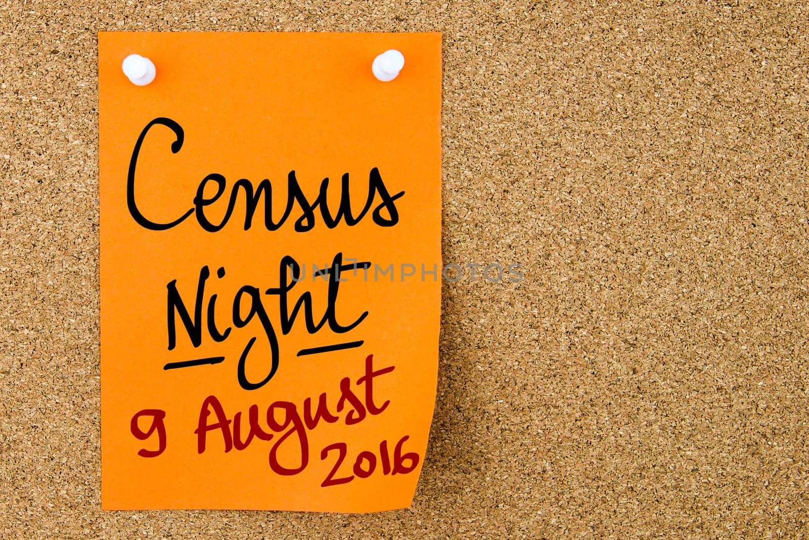 Census Night 9 August 2016, Australia written on orange paper note