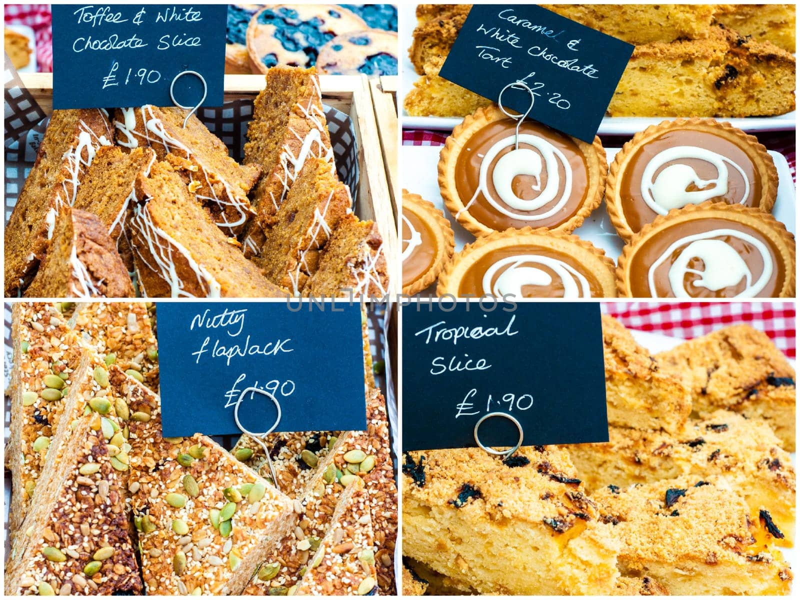 Photo collage of traditional British cakes