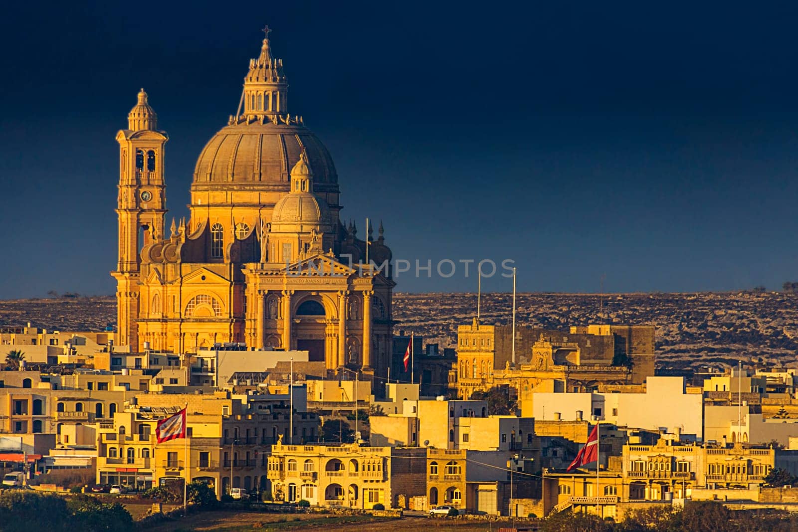 the church of Xewkija in the evening light