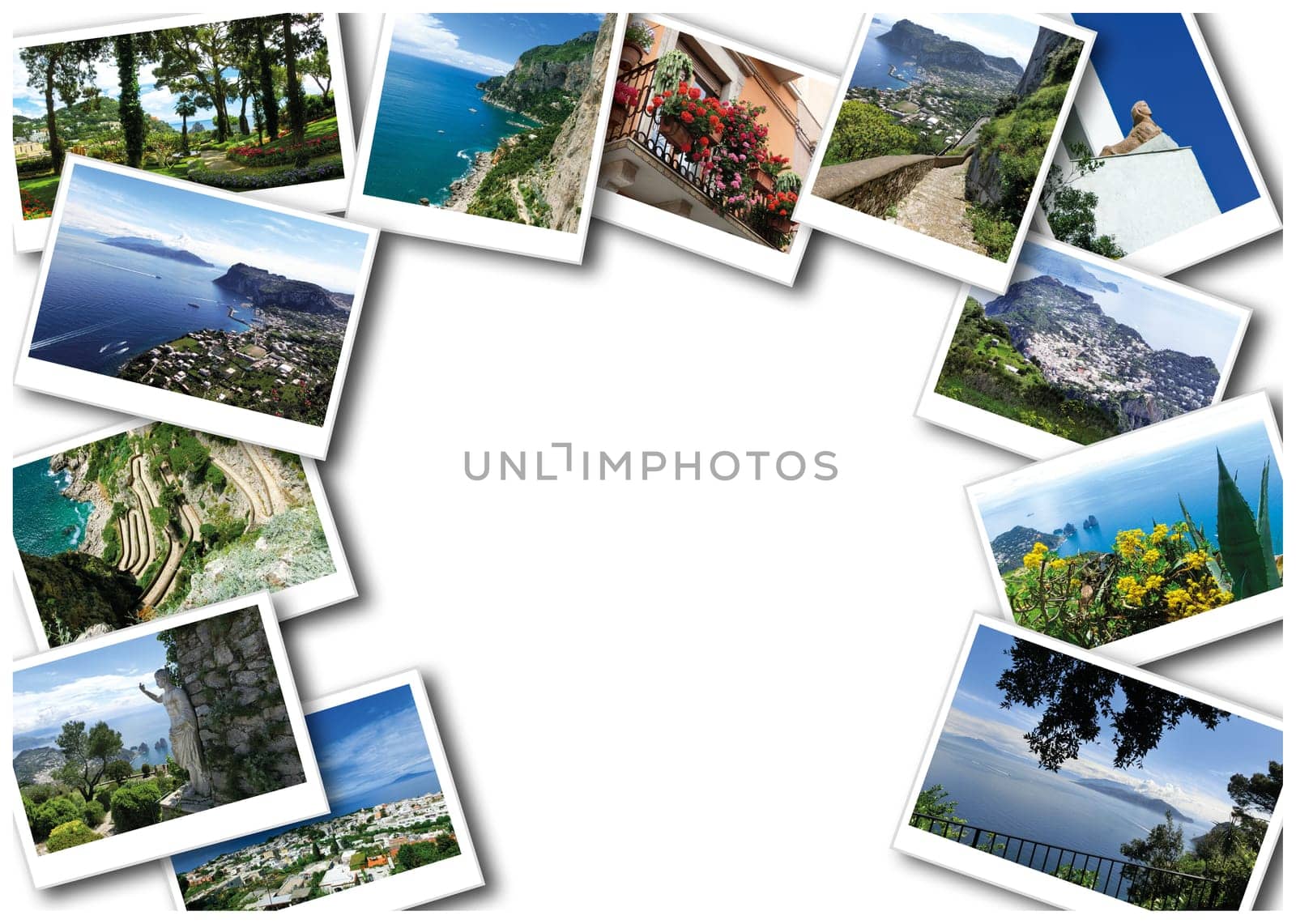 Capri island, Italy.Capri is an island in the Tyrrhenian Sea near Naples. Collage