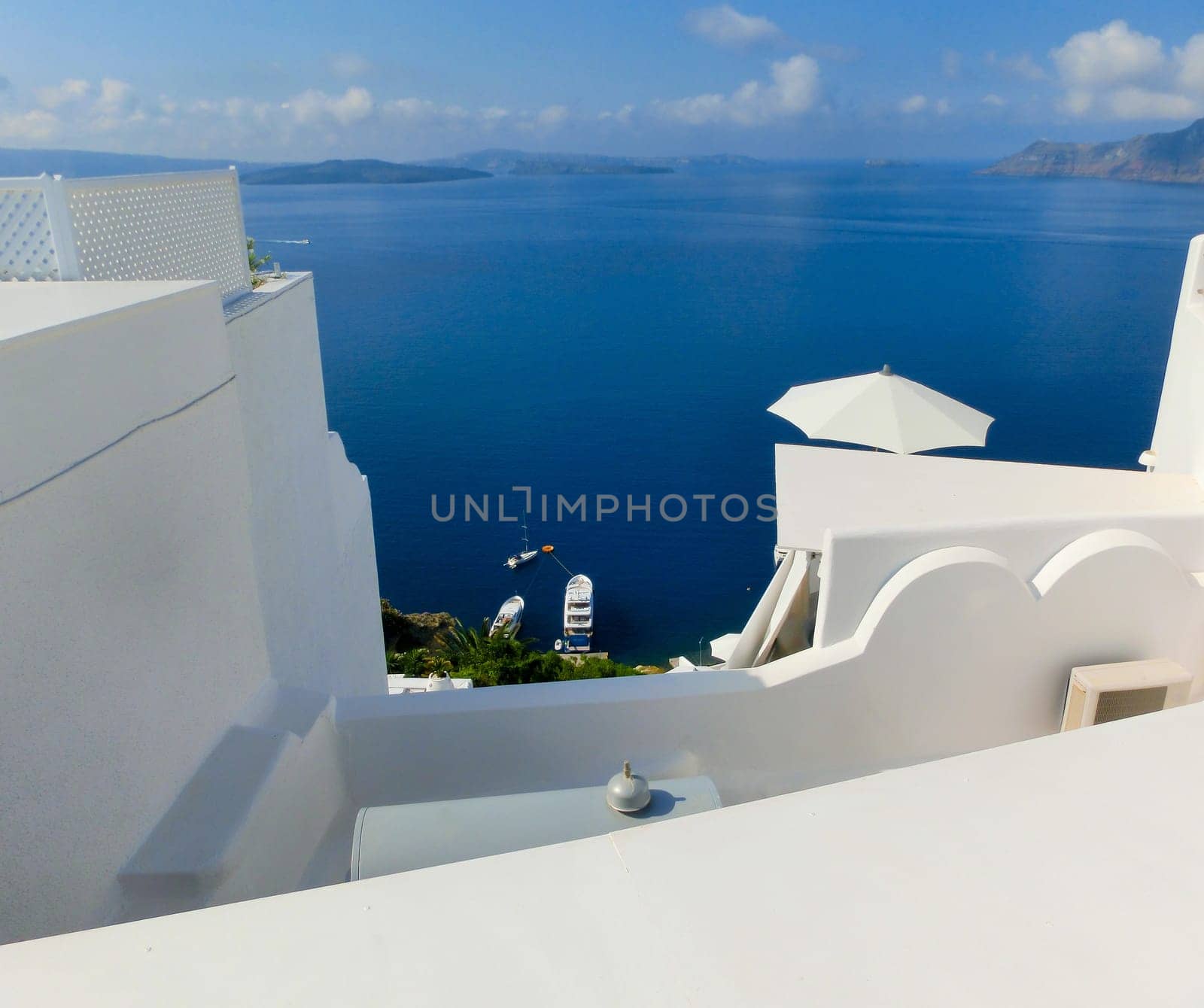 View to the sea from Oia the most beautiful village of Santorini island in Greece