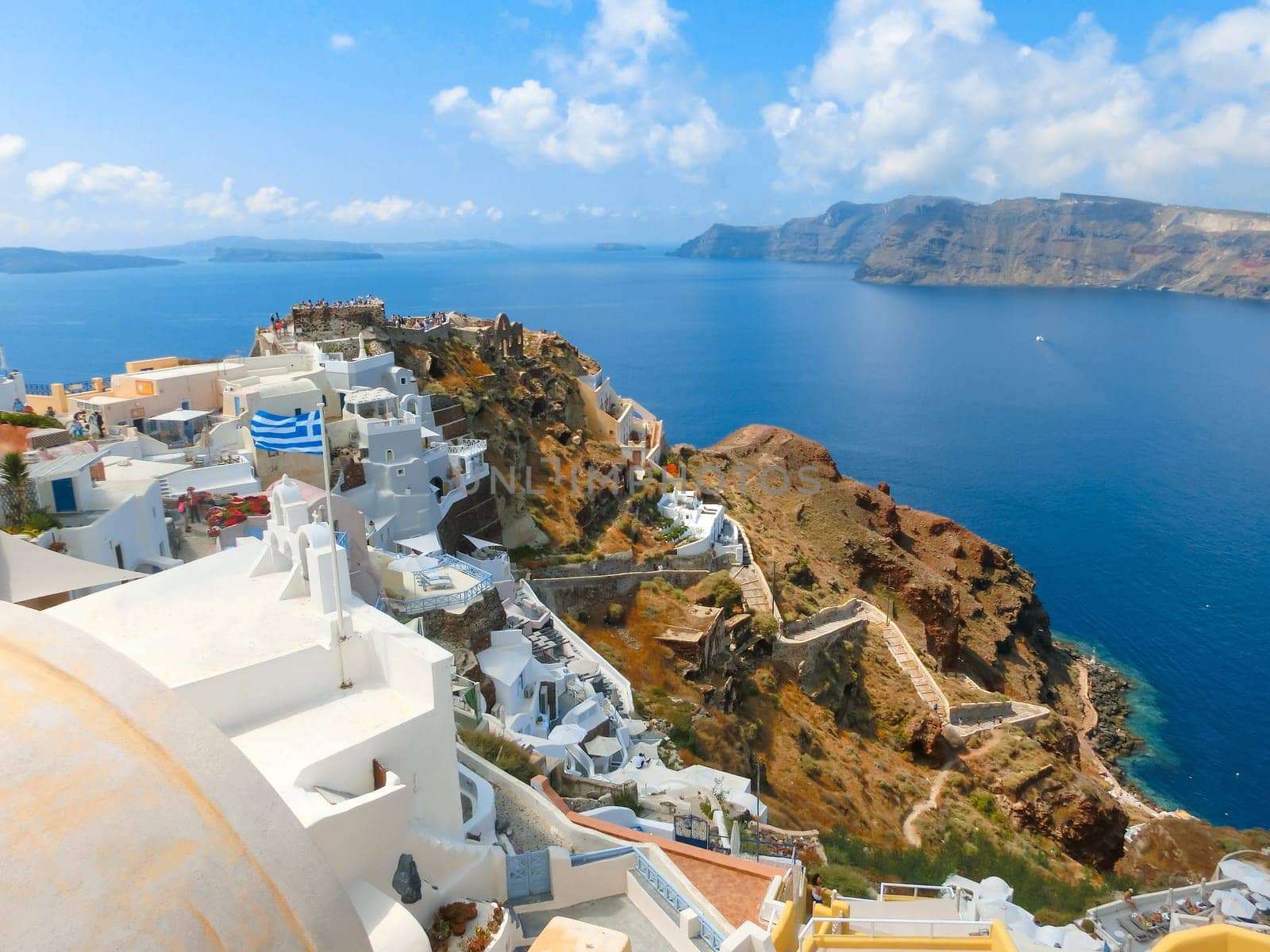 View to the sea from Oia the most beautiful village of Santorini island in Greece