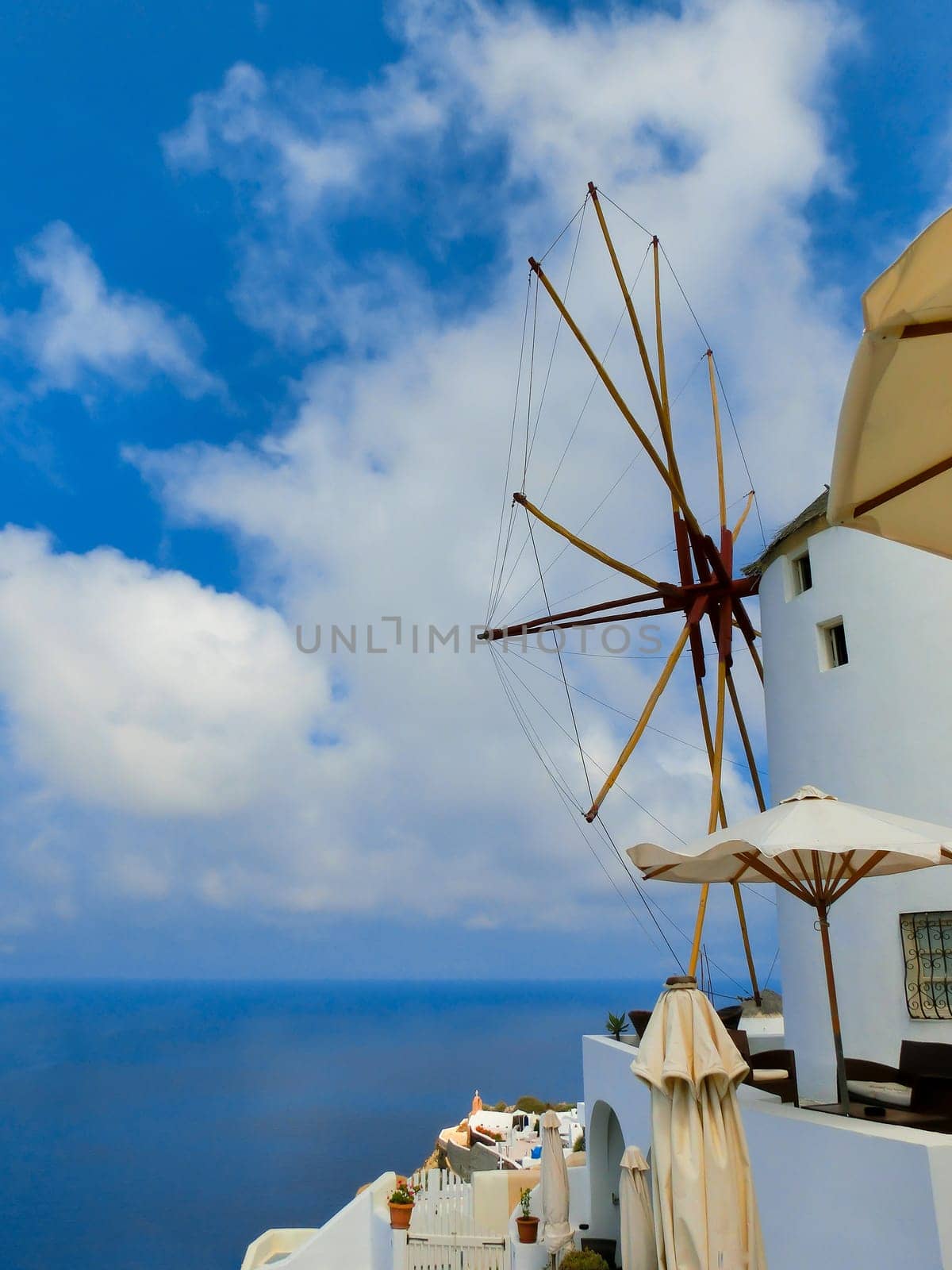 View to the sea from Oia the most beautiful village of Santorini island in Greece
