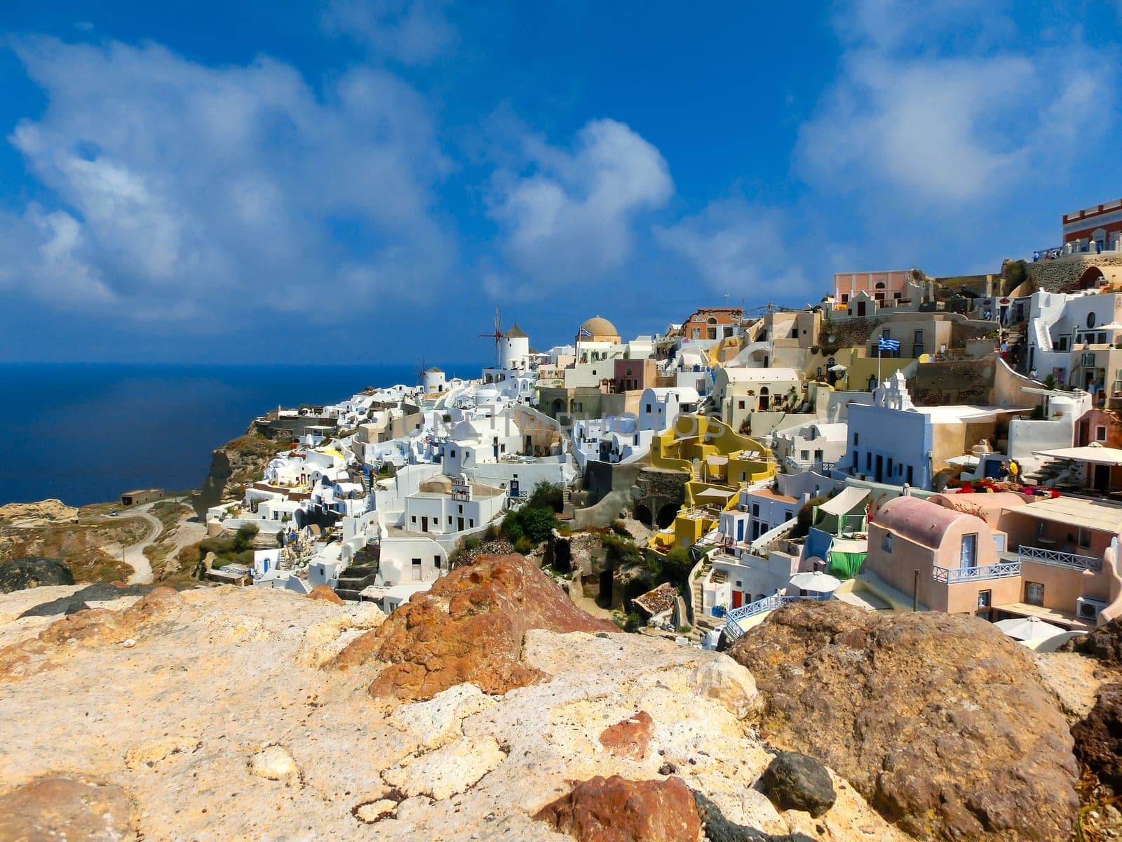 View to the sea from Oia the most beautiful village of Santorini island in Greece