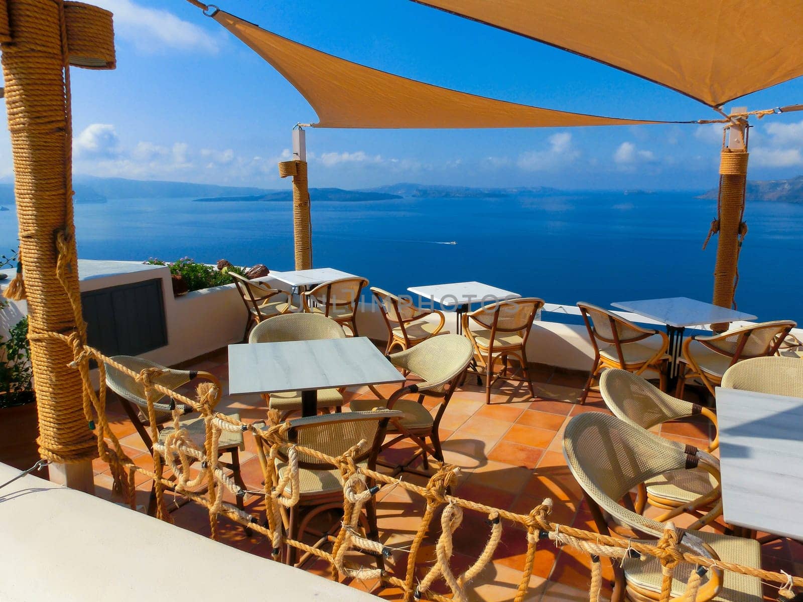 View to the sea from Oia the most beautiful village of Santorini island in Greece