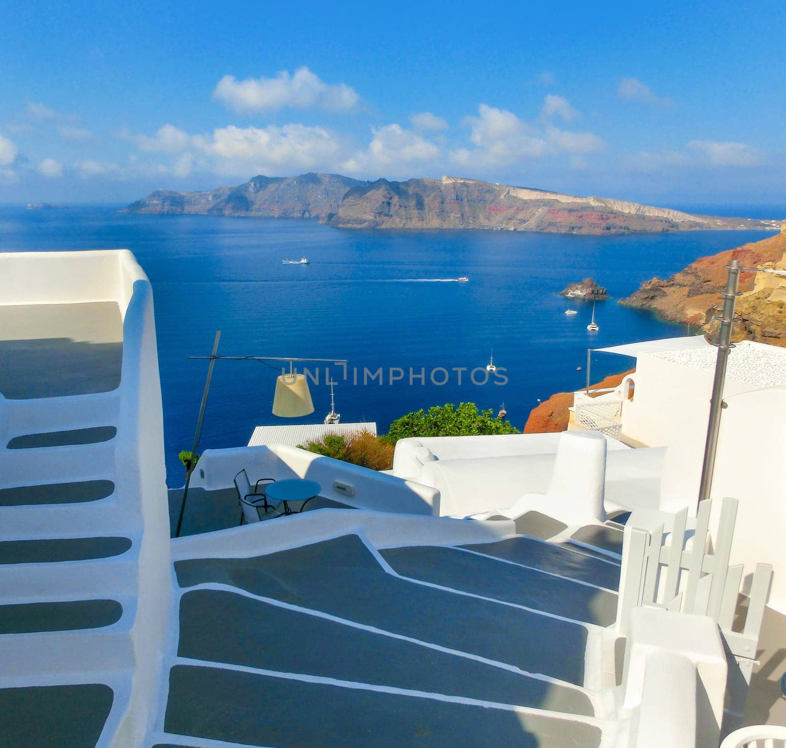 View to the sea from Oia the most beautiful village of Santorini island in Greece