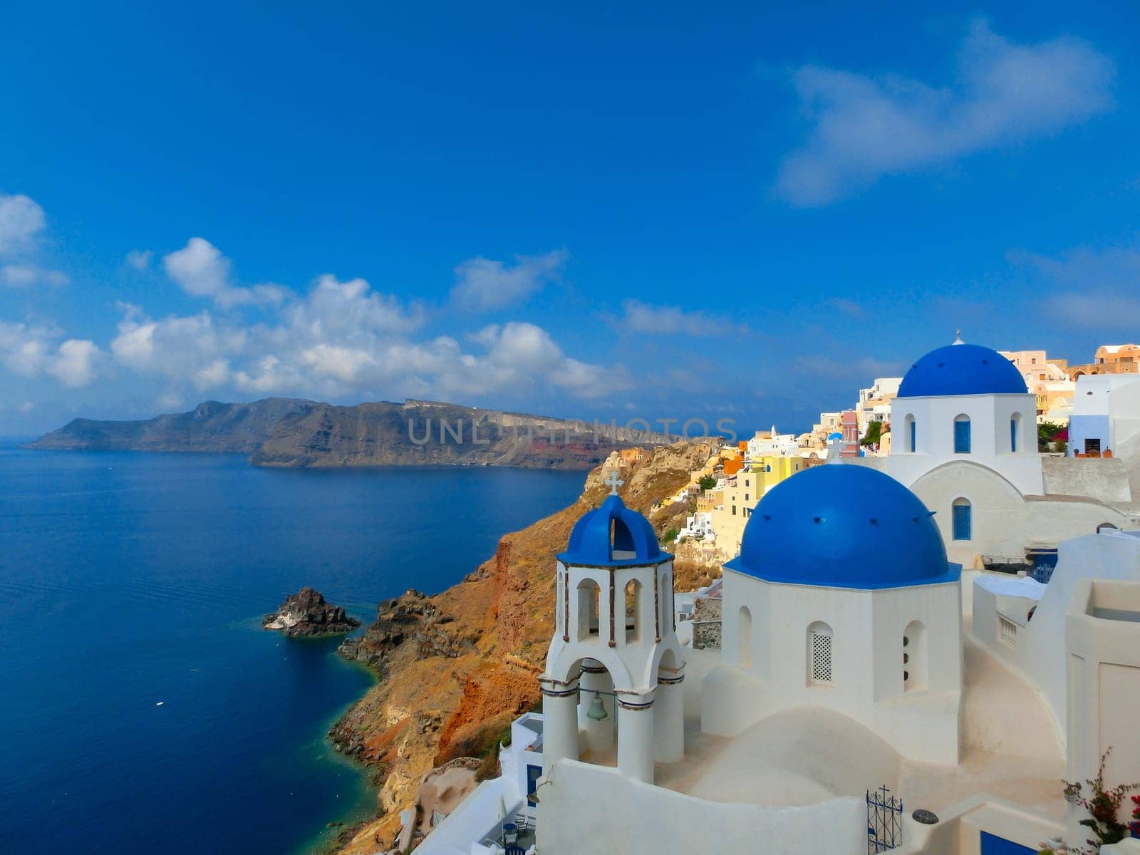 View to the sea from Oia the most beautiful village of Santorini island in Greece