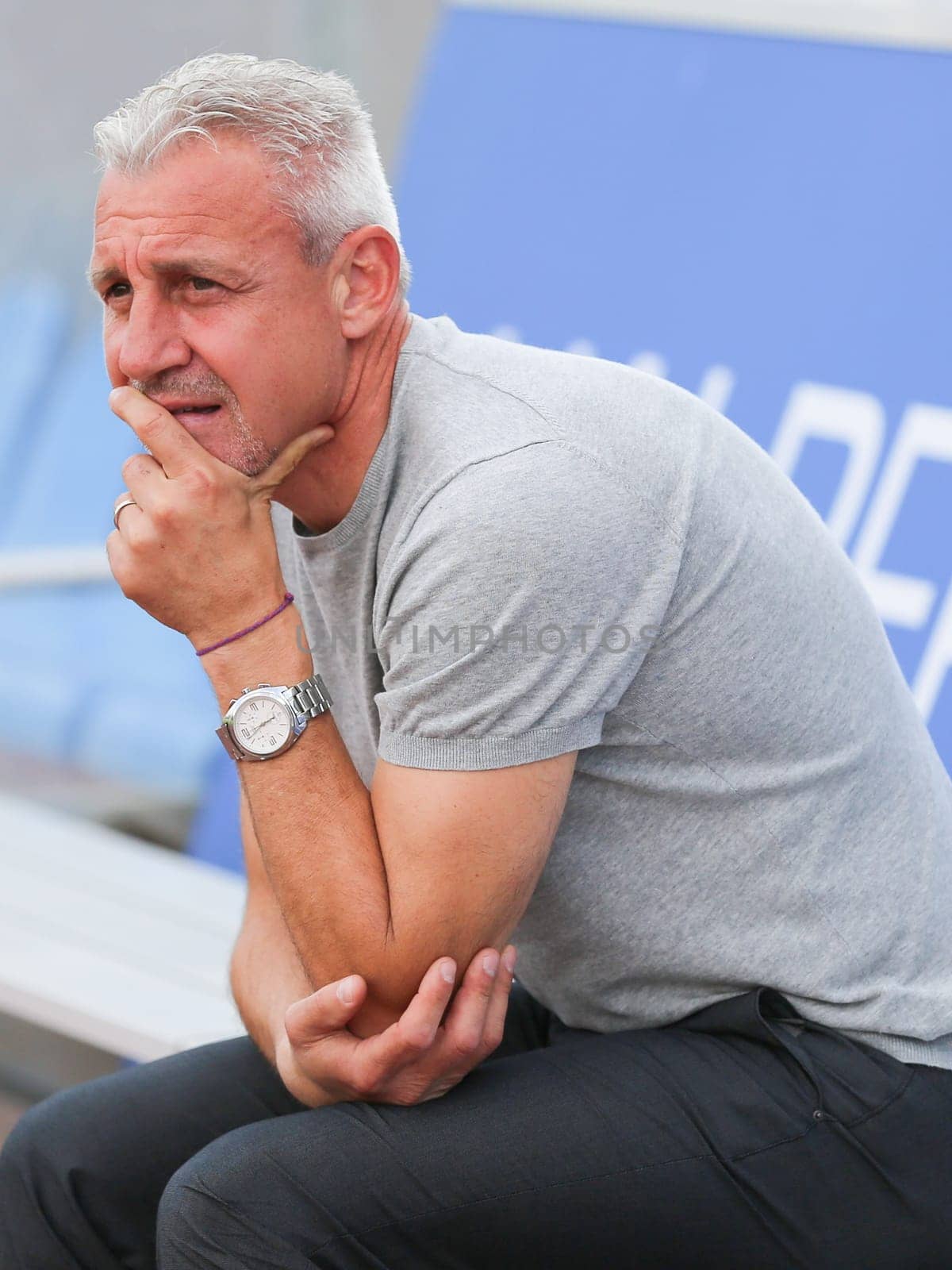 Head coach Pavel Dotchev (FC Erzgebirge Aue 2.Bundesliga-Season 2016-17 ) at the friendly match FC Erzgebirge Aue - Hannover 96 on July 27,2016 in the Friedensstadion Halberstadt