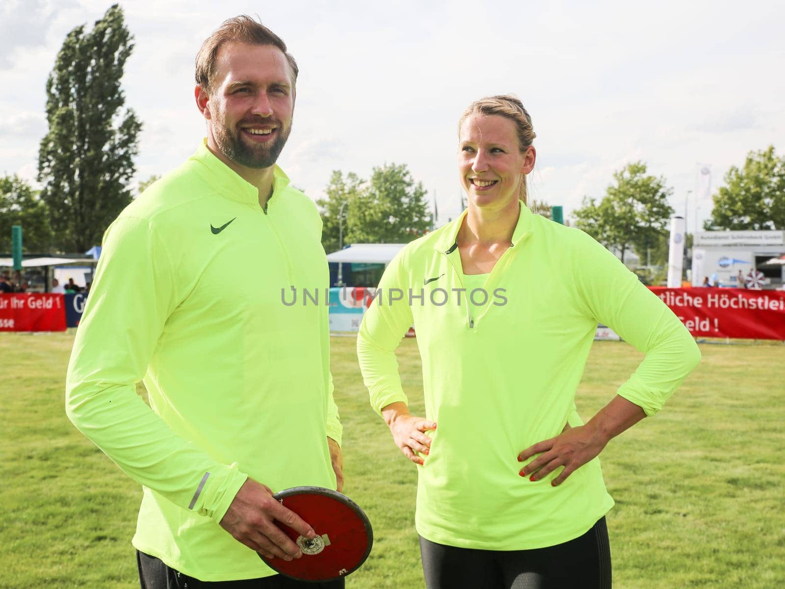 German discus thrower Robert Harting and girlfriend discus thrower Julia Fischer (both SCC Berlin) at the Schönebecker SoleCup 2016 in Schönebeck/Elbe
