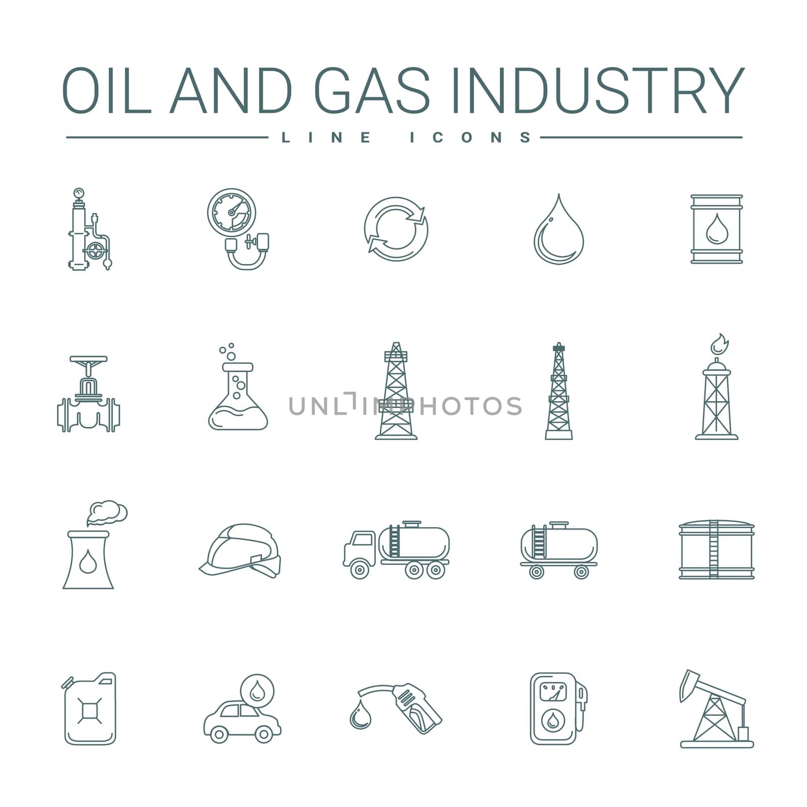 Oil and gas industry line icons set.