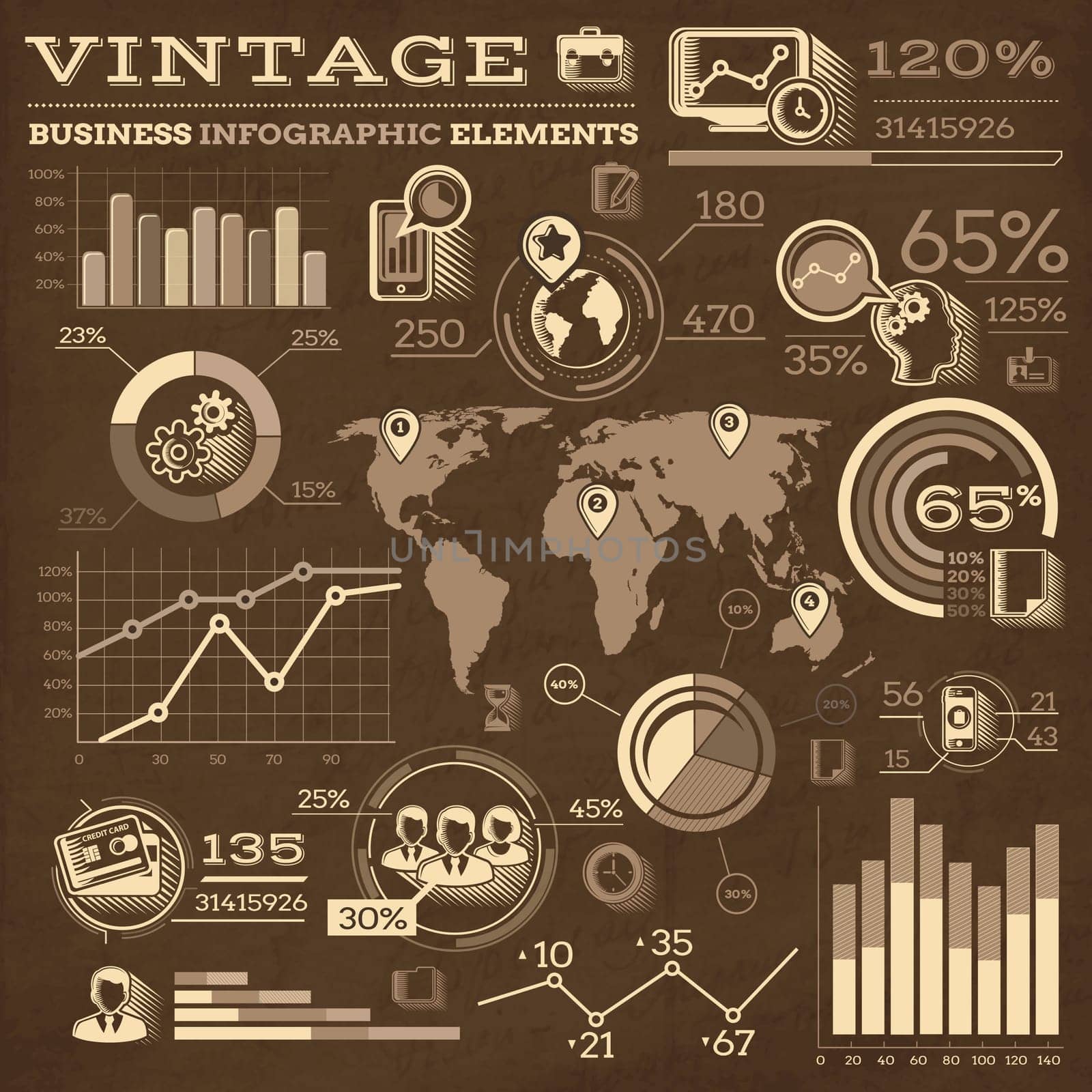 Infographic elements collection, business vector illustration in vintage style.
