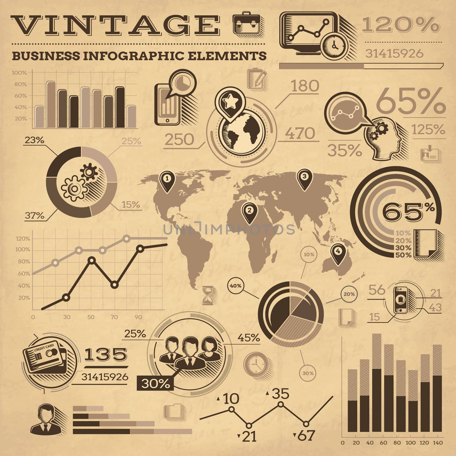 Infographic elements collection, business vector illustration in vintage style.