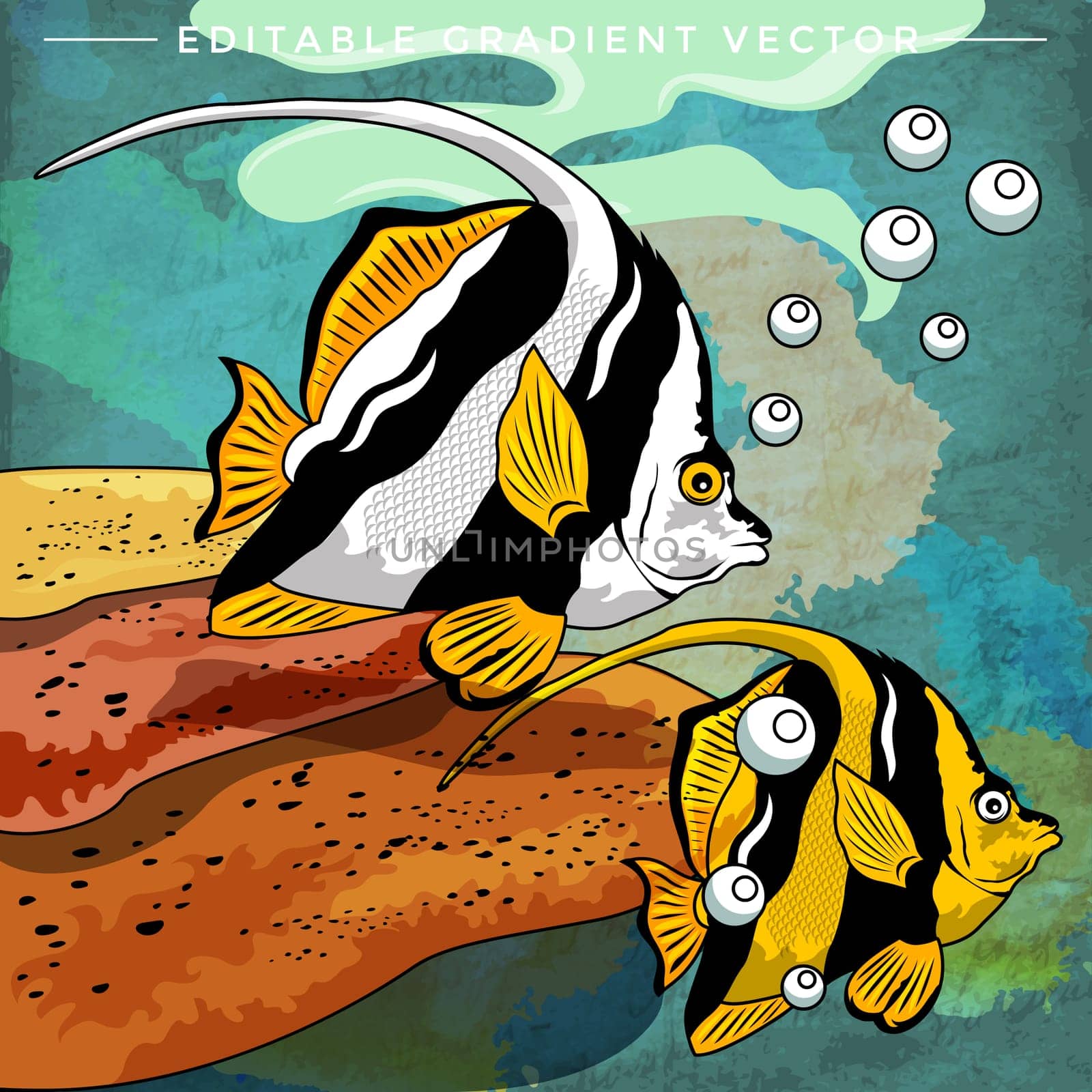 Fishes in aquarium. Bright colorful vector illustration.