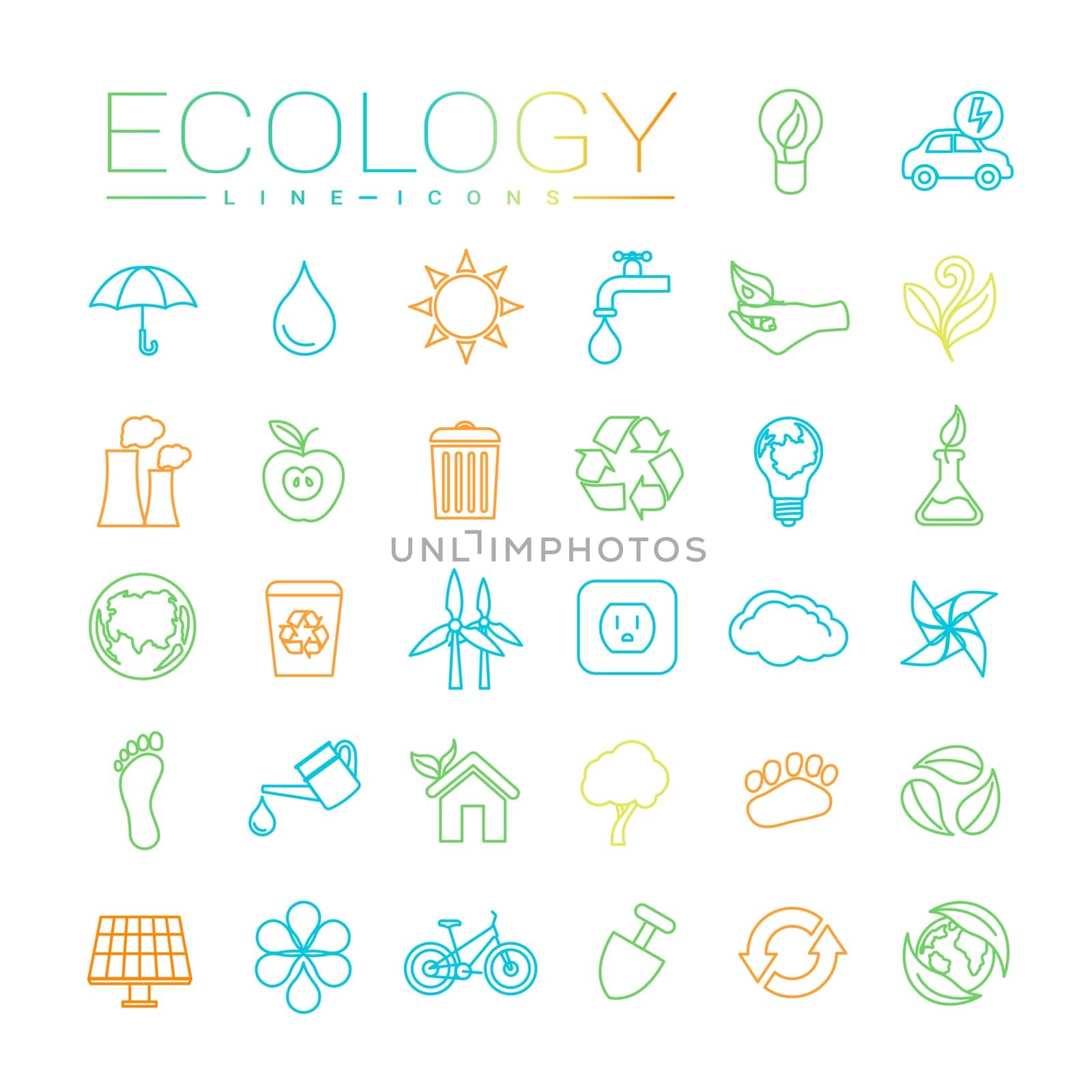 Ecology concept line style vector icons set.