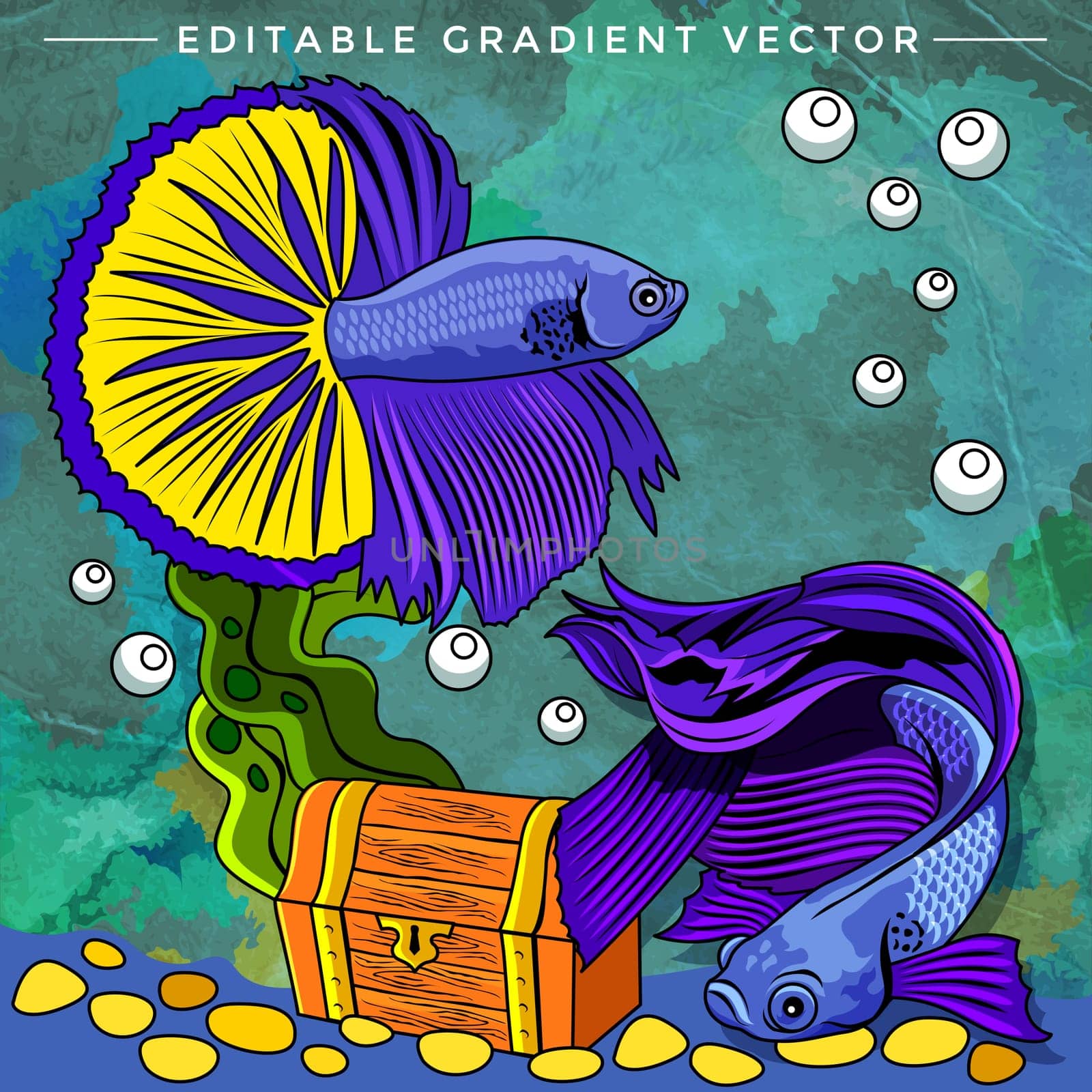 Fishes in aquarium. Bright colorful vector illustration.