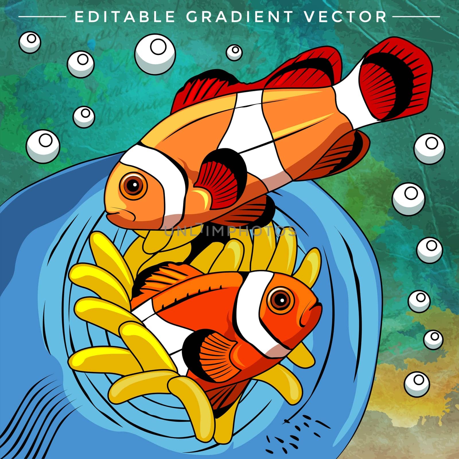 Fishes in aquarium. Bright colorful vector illustration.