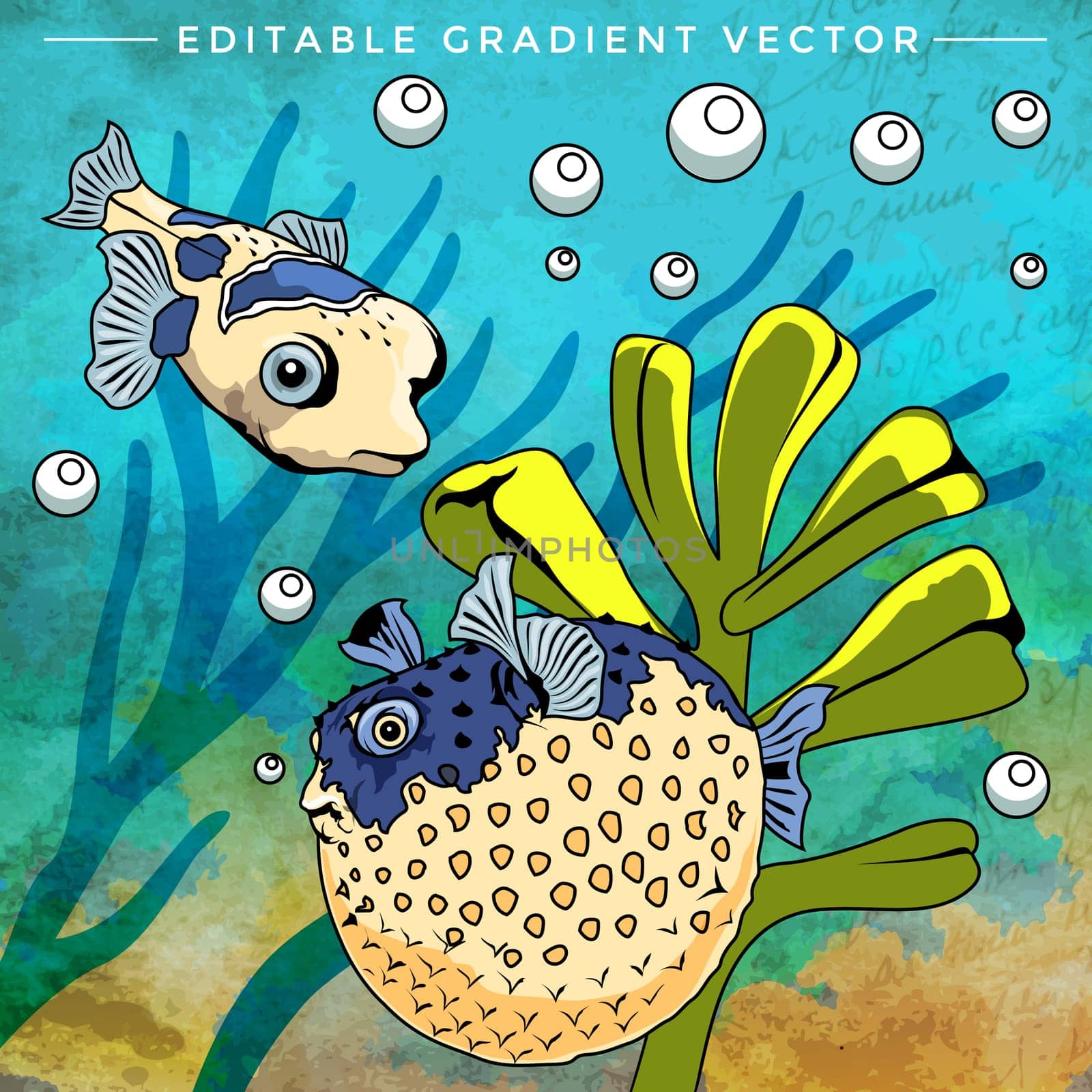 Fishes in aquarium. Bright colorful vector illustration.
