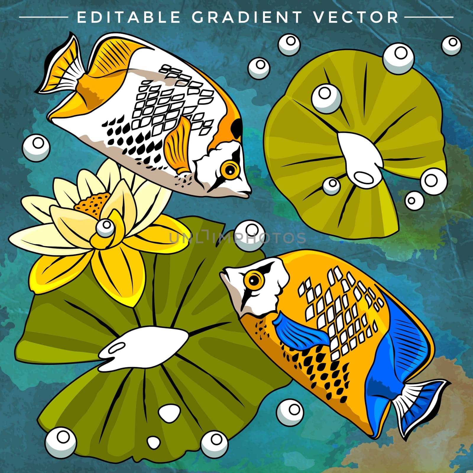 Fishes in aquarium. Bright colorful vector illustration.