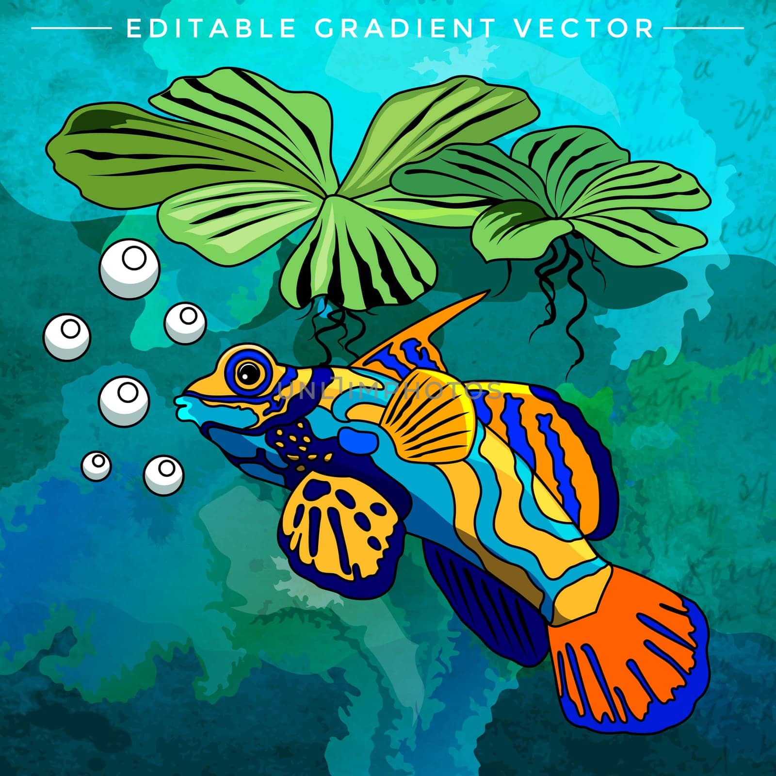 Fish in aquarium. Bright colorful vector illustration.