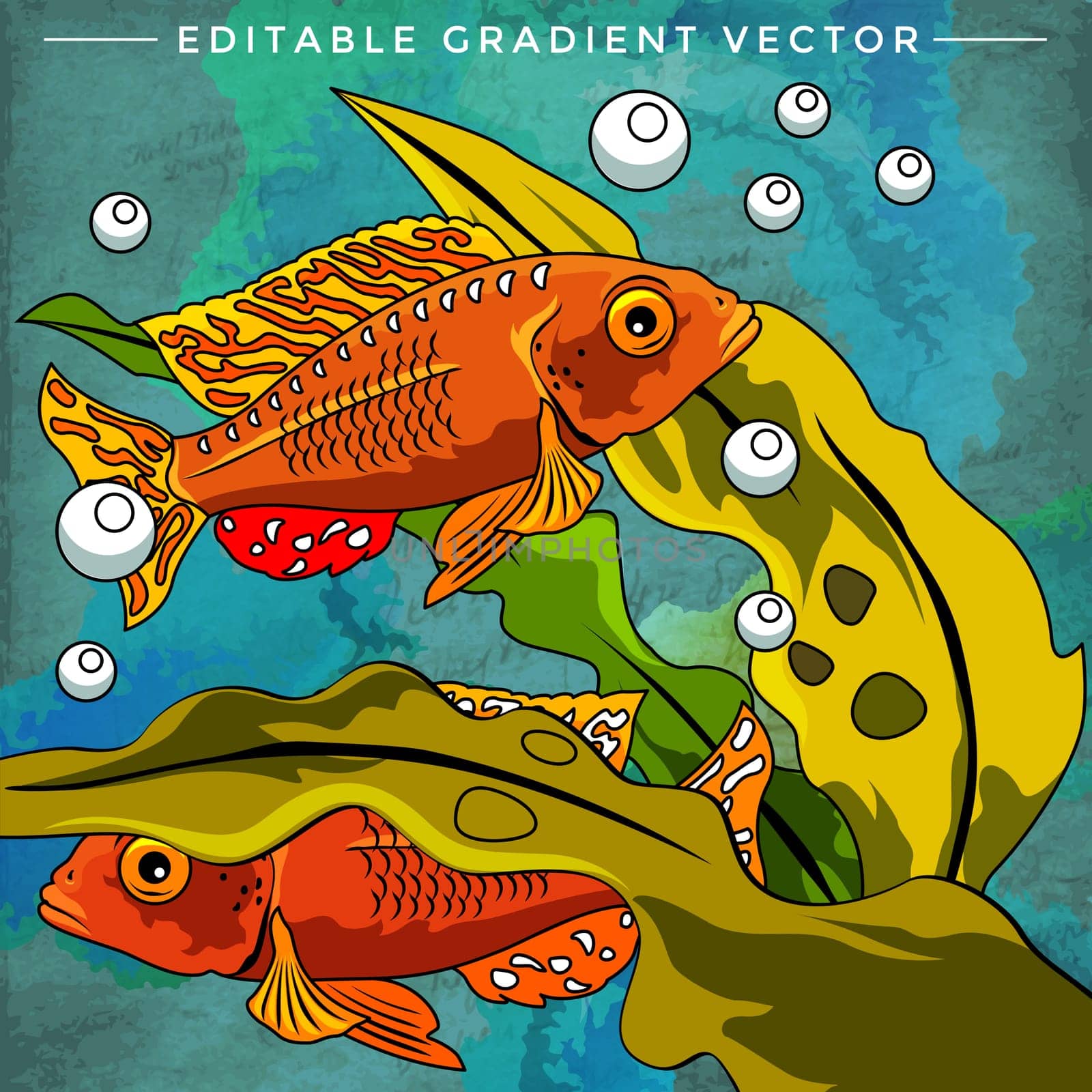 Fishes in aquarium. Bright colorful vector illustration.
