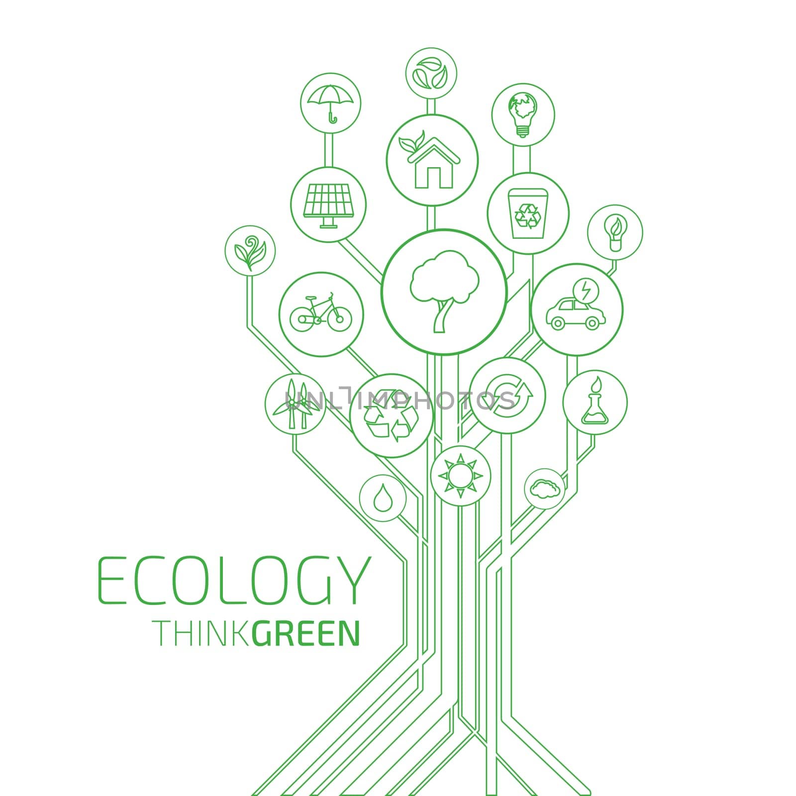 Ecology infographic elements and icons tree. Think Green