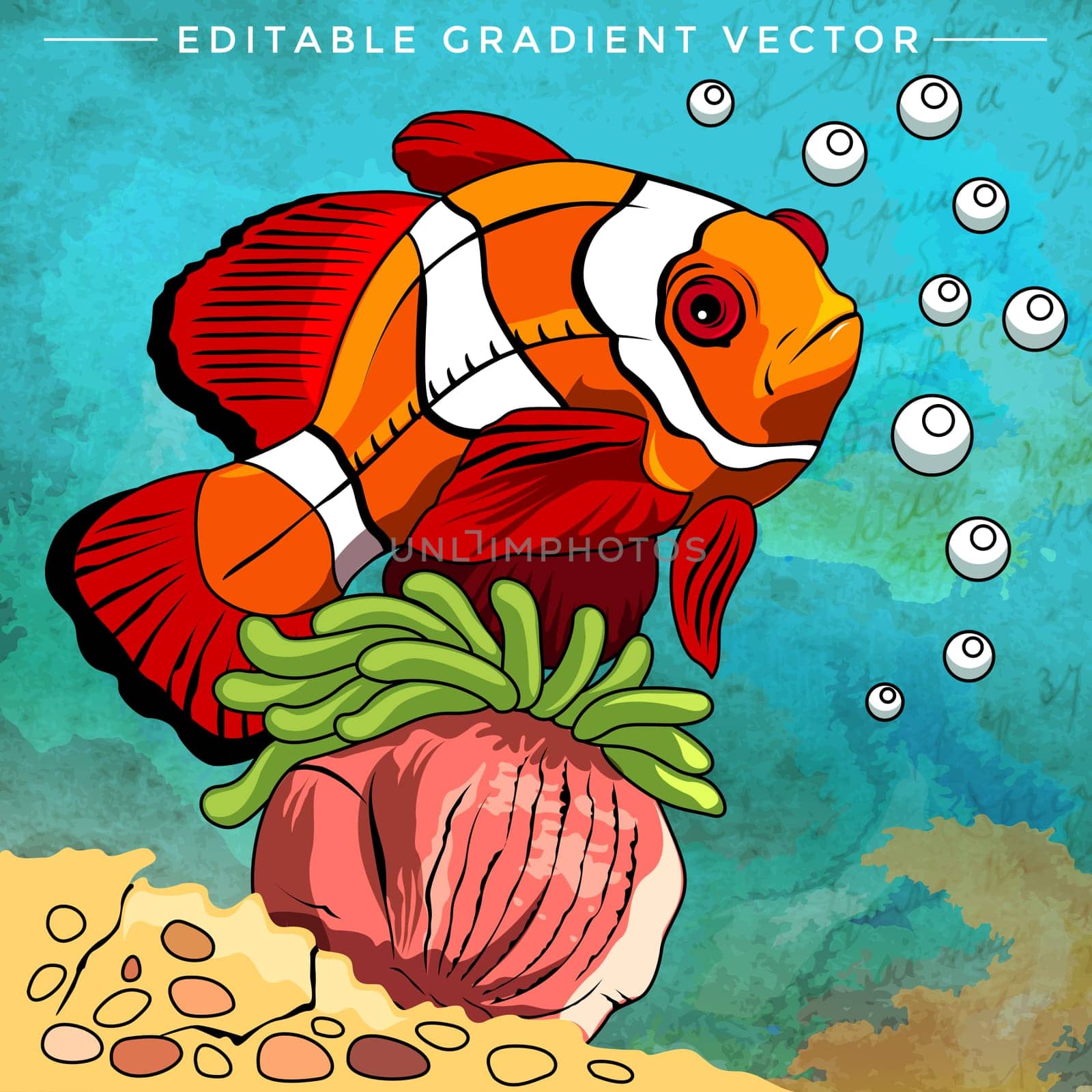 Fish in aquarium. Bright colorful vector illustration.
