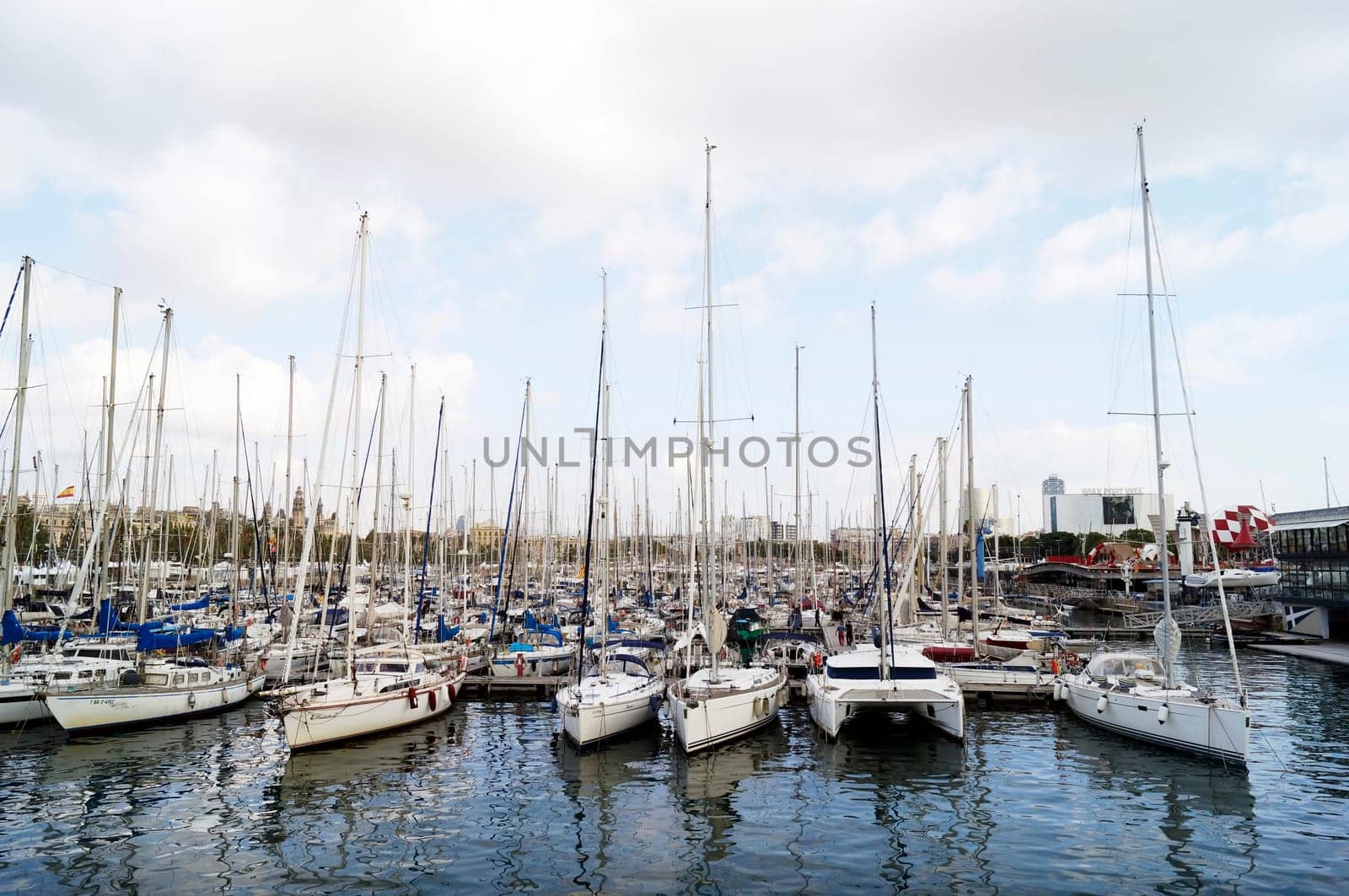 BARCELONA, SPAIN - OCTOBER 09, 2015: Yachts docked at Port Vell in Barcelona, Spain