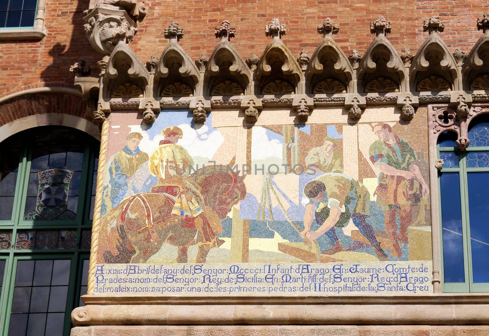 BARCELONA, SPAIN - OCTOBER 08, 2015: Details of the mosaic in Recinte Modernista de Sant Pau in Barcelona, Spain