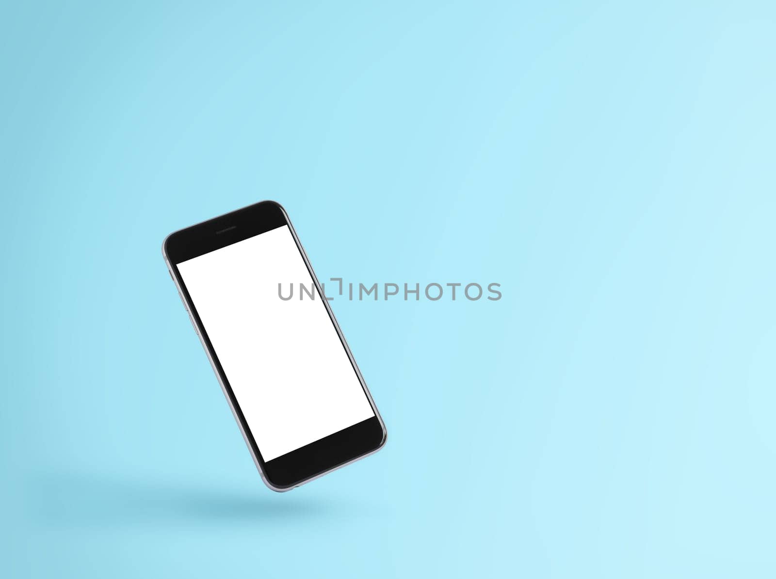 phone blank screen on blue background concept