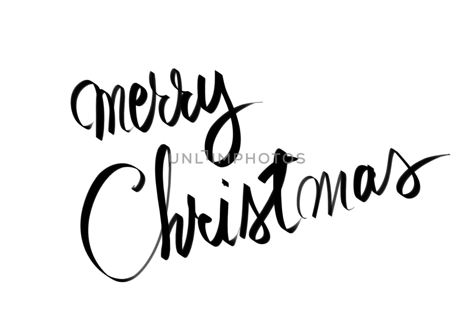 Merry Christmas Greeting. Authentic hand writing isolated over white background as graphic resource.