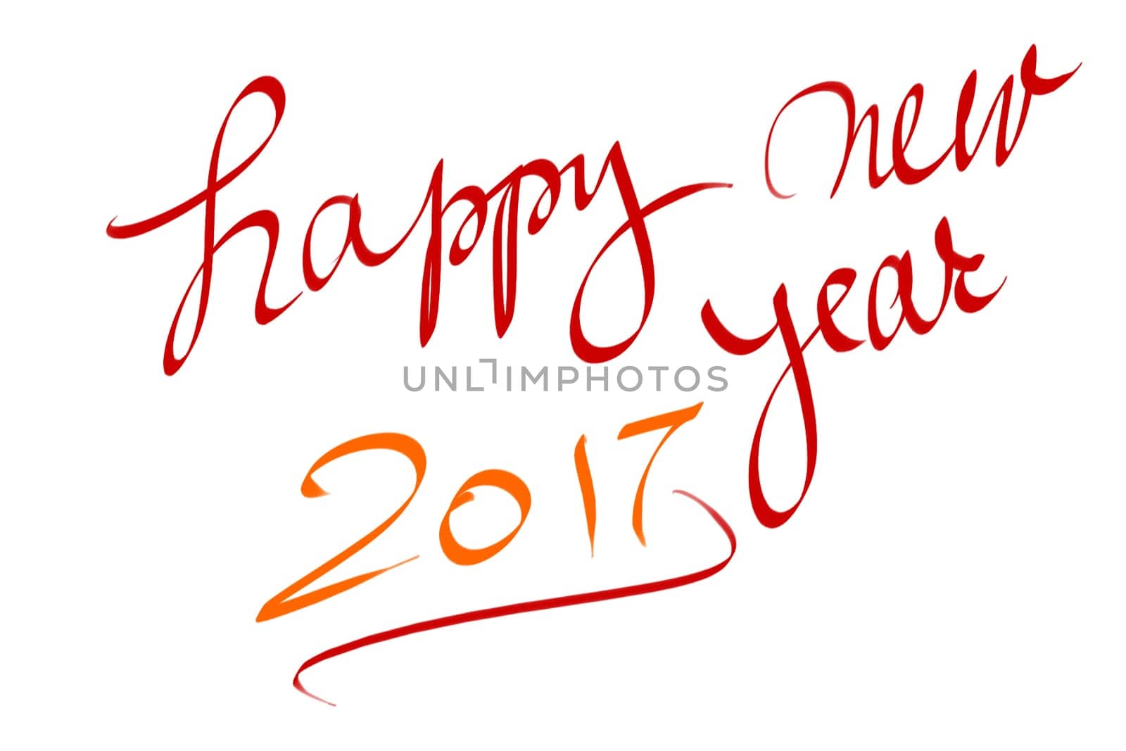 Happy New Year 2017 Greeting. Authentic hand writing isolated over white background as graphic resource.
