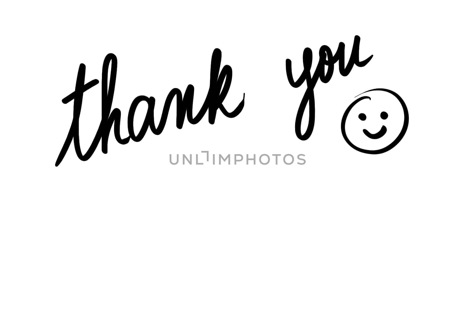 Thank you message. Authentic hand writing isolated over white background as graphic resource.