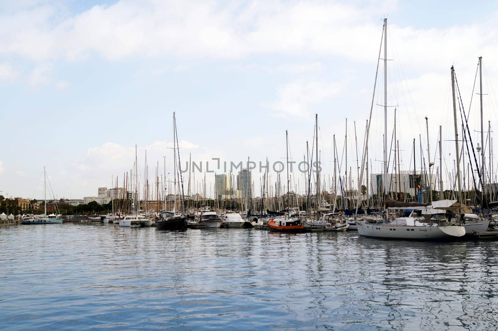 BARCELONA, SPAIN - OCTOBER 09, 2015: Yachts parked at Port Vell in Barcelona, Spain