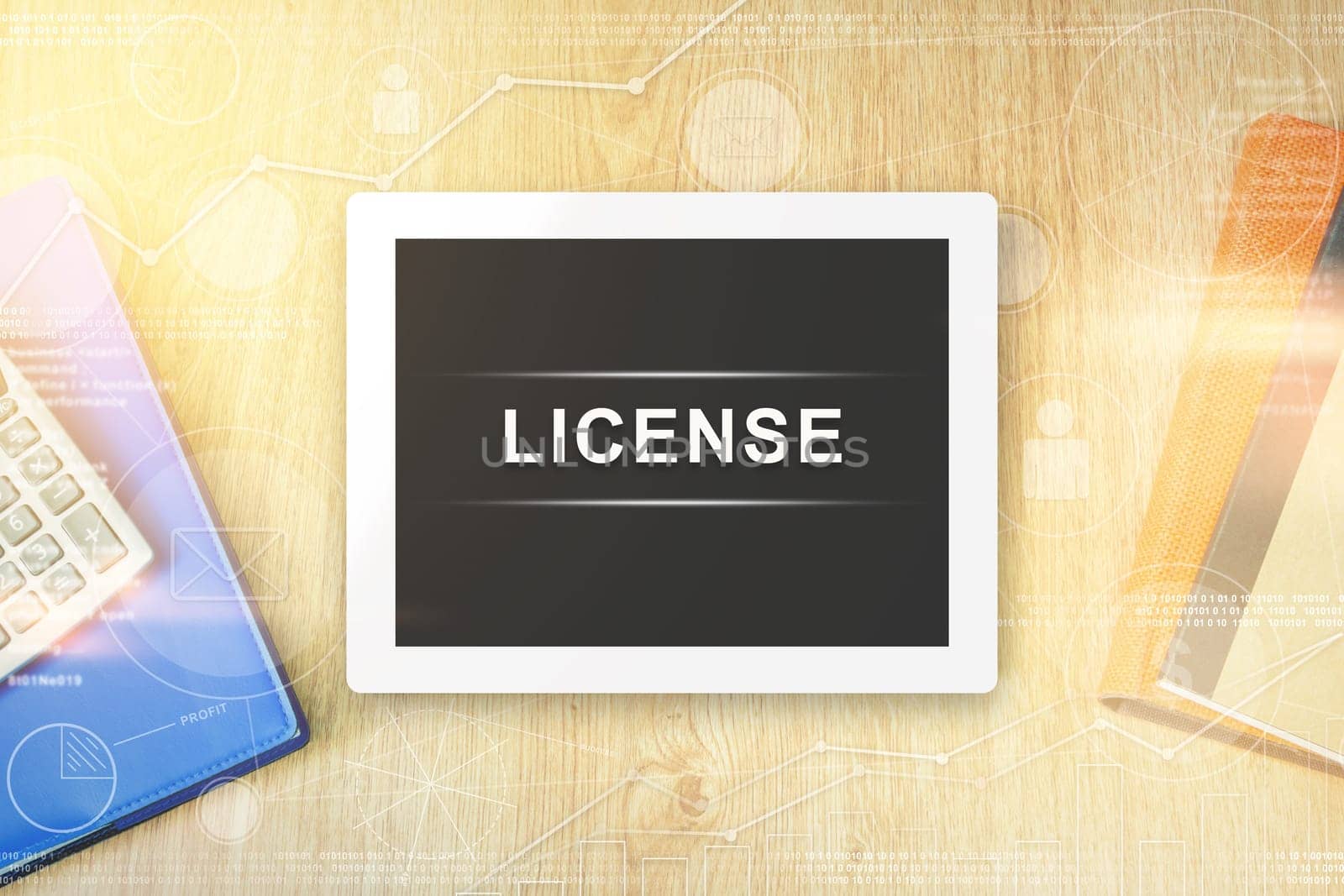 license word on tablet with soft light vintage effect
