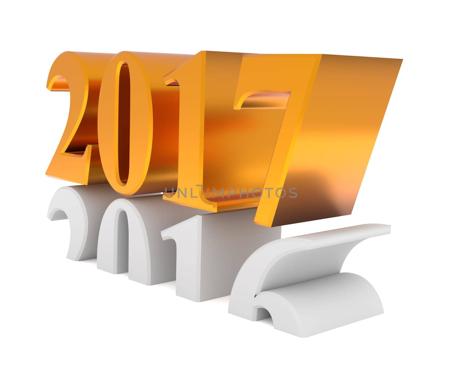 New Year concept with the number 2016 and 2017 on a white background, 3d render