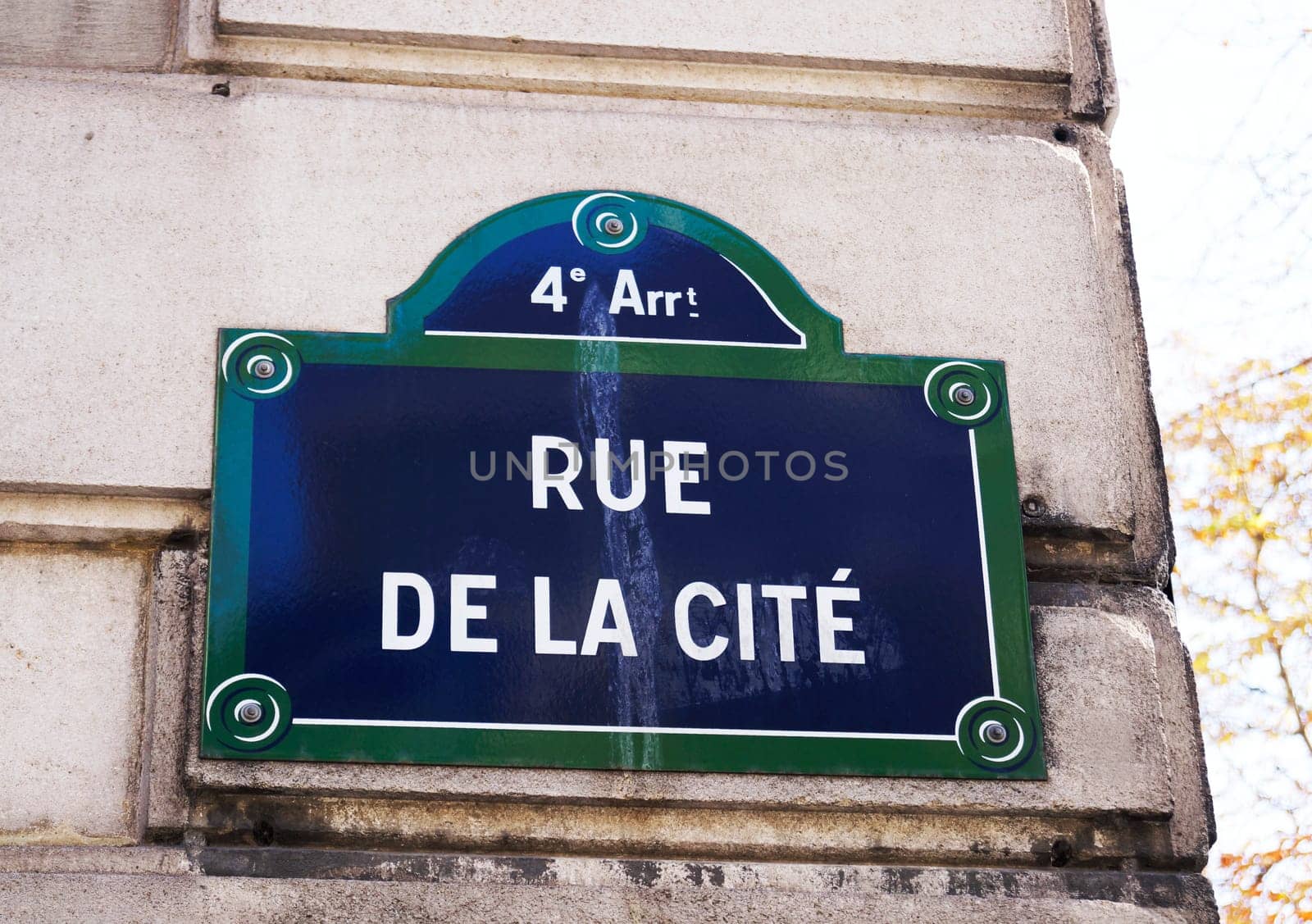 Rue de la Cite street sign in Paris, France