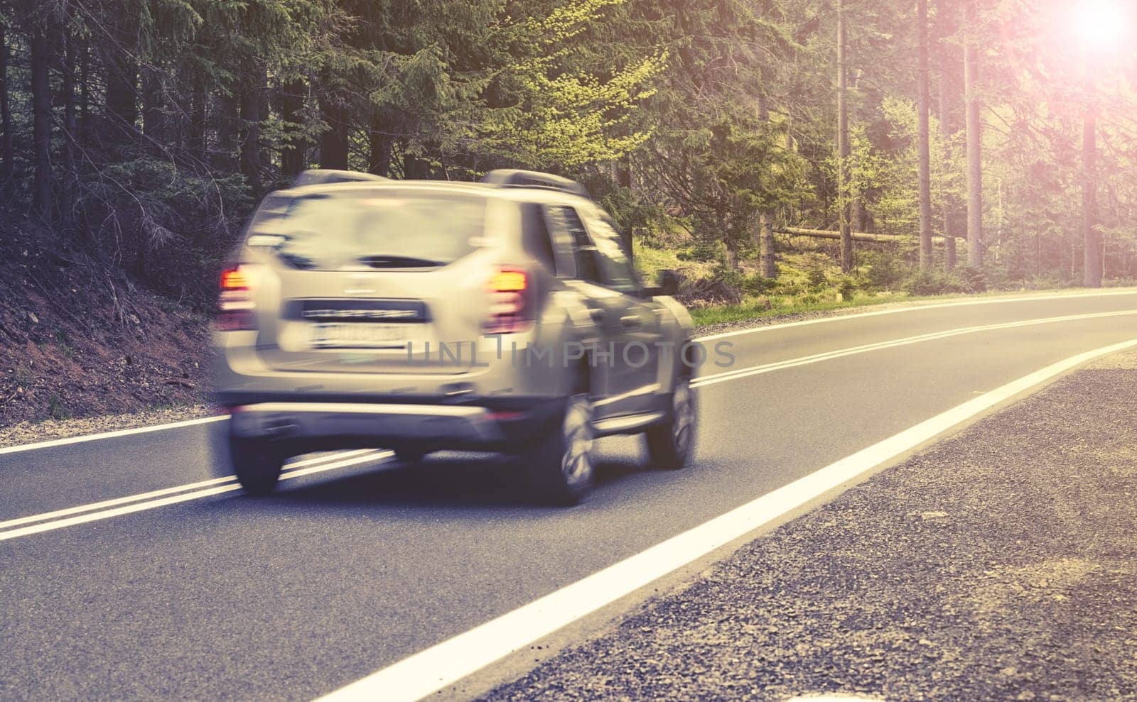 motion blurred highway in forest,hdr effect