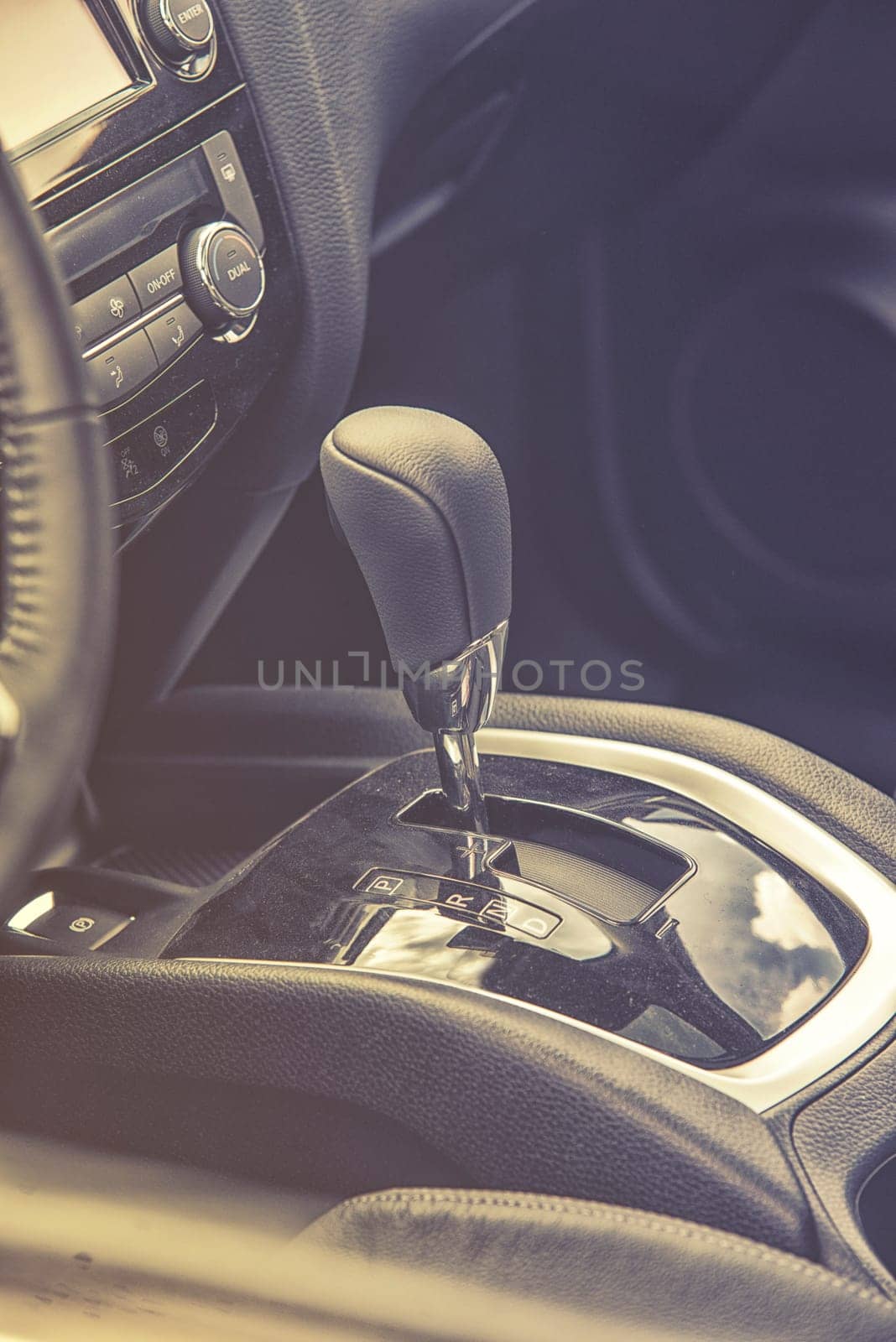 close up on automatic gearbox shifter