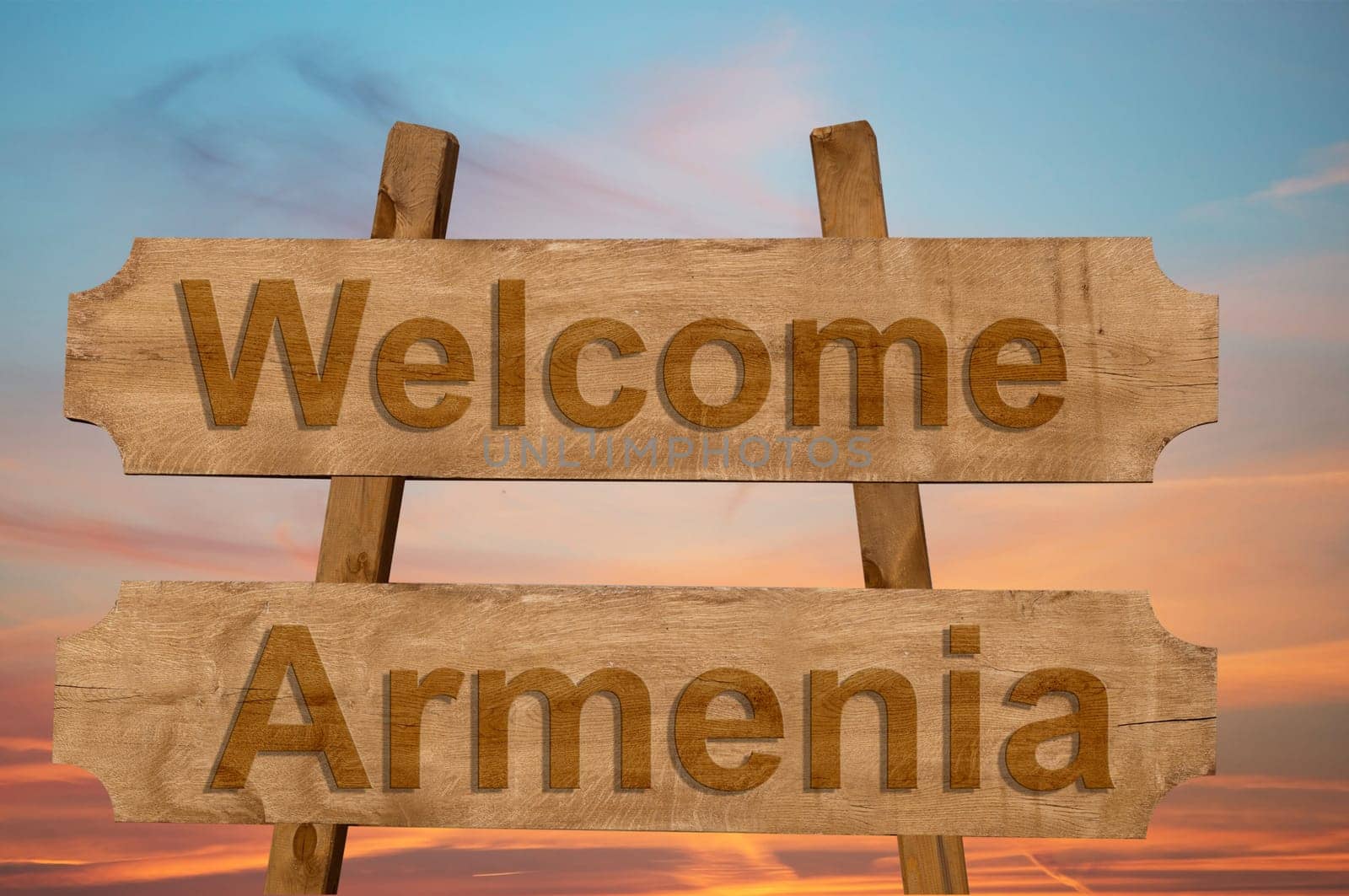 welcome to armenia sing on wood background