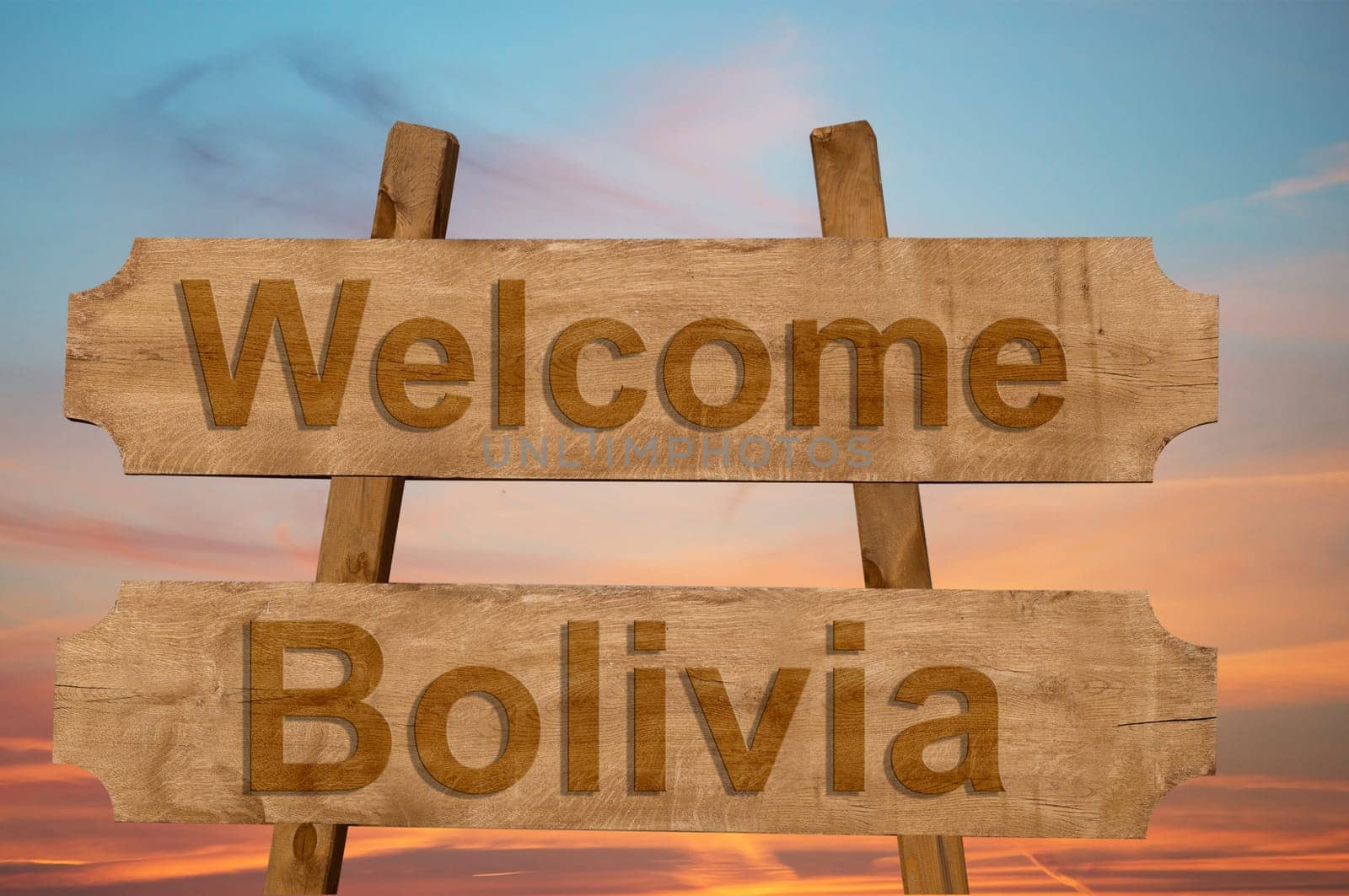 welcome to bolivia sing on wood background