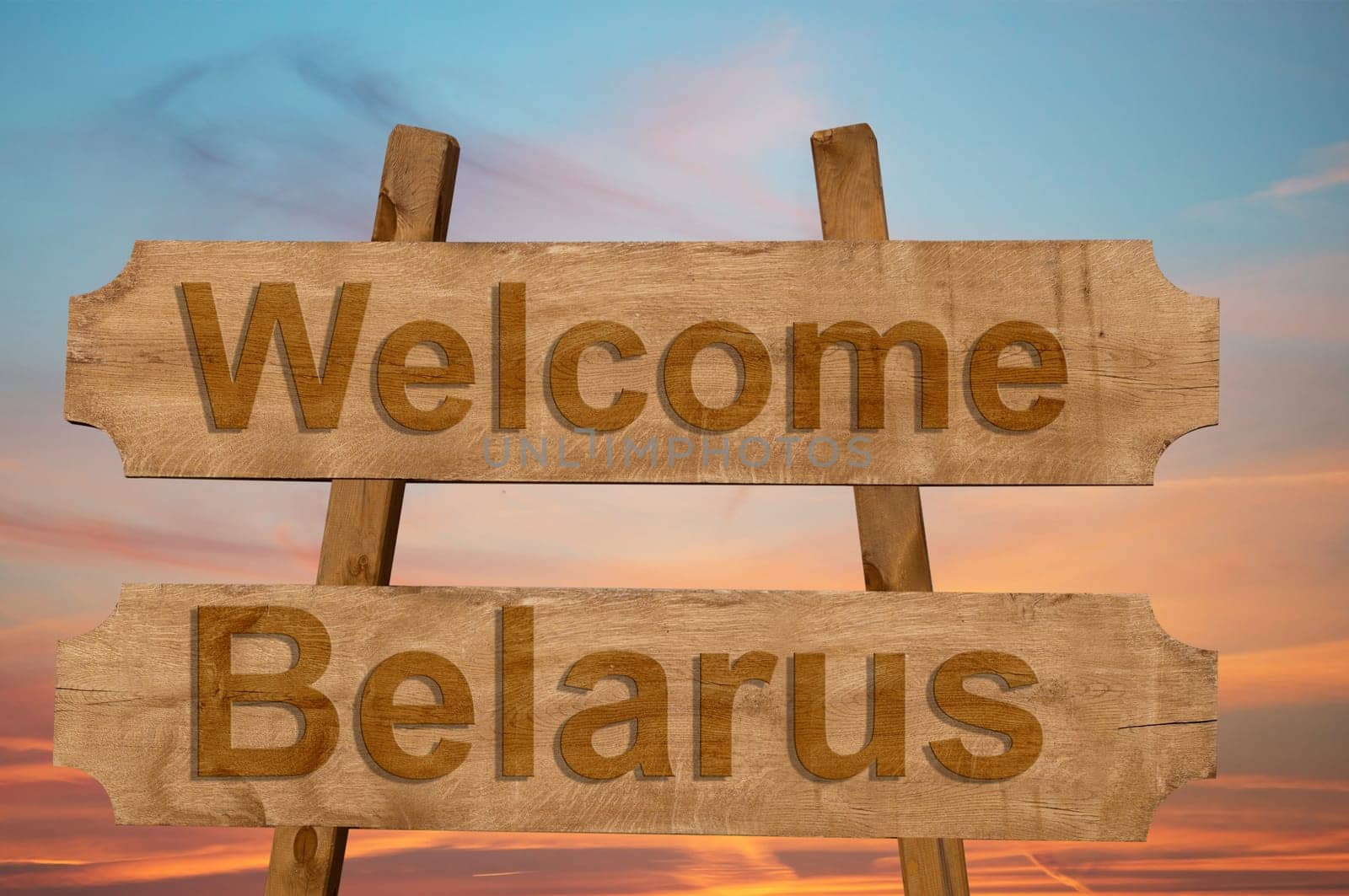 welcome to belarus sing on wood background