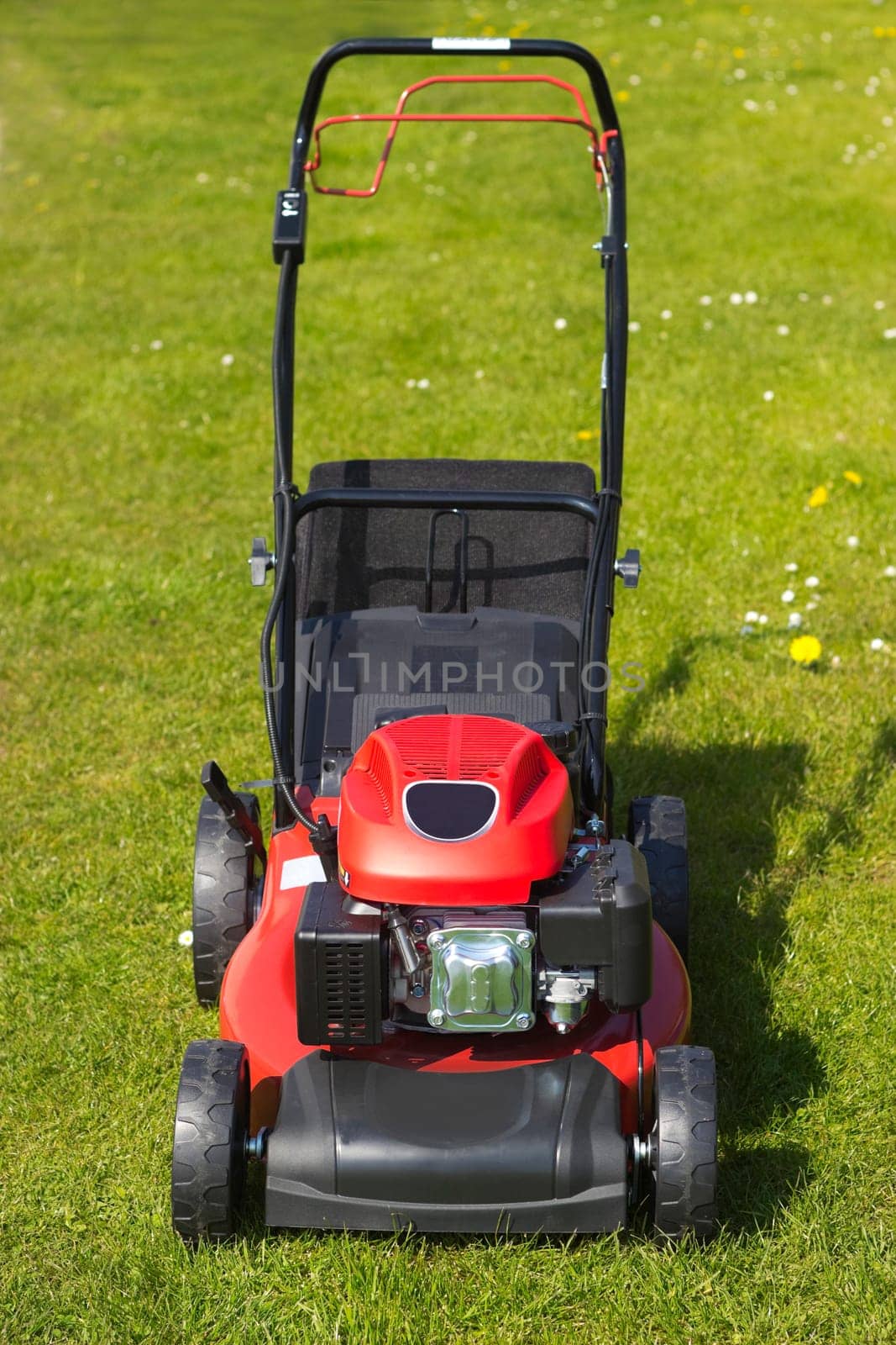 Lawn mower outside on the meadow
