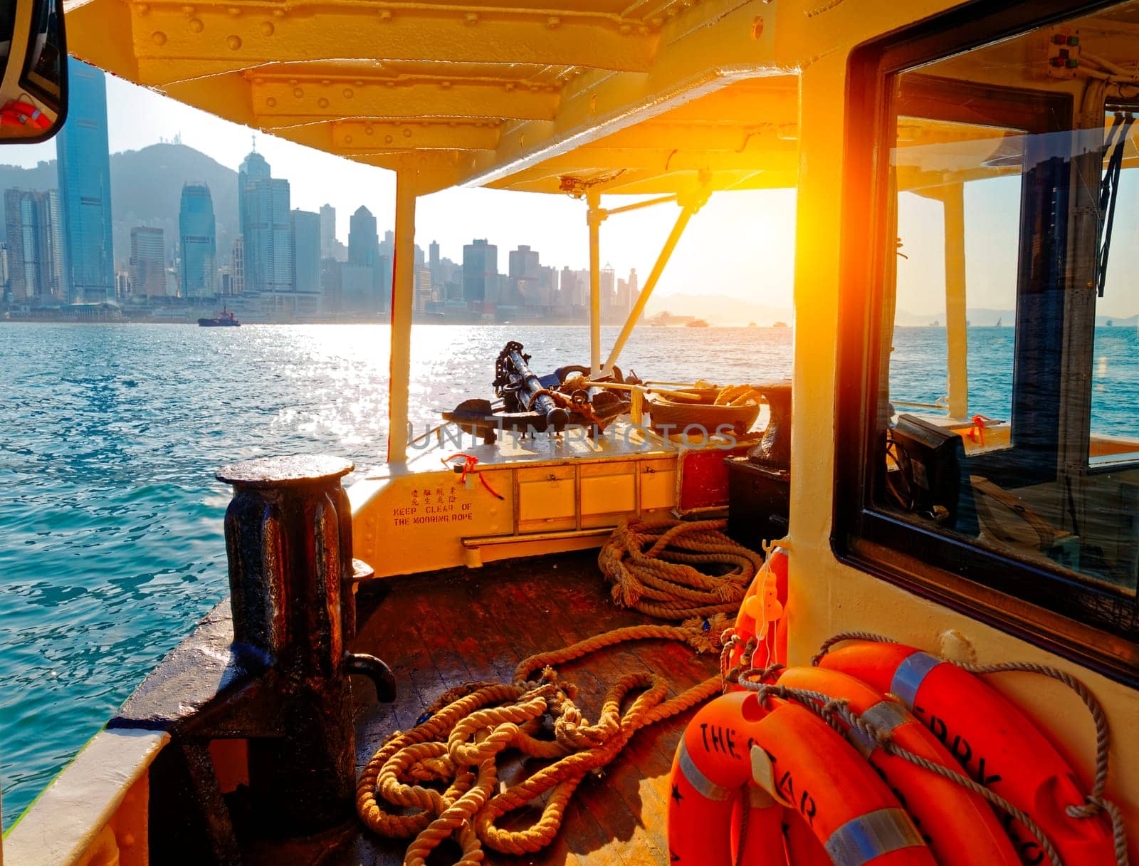 Hong Kong Harbour at sunset.