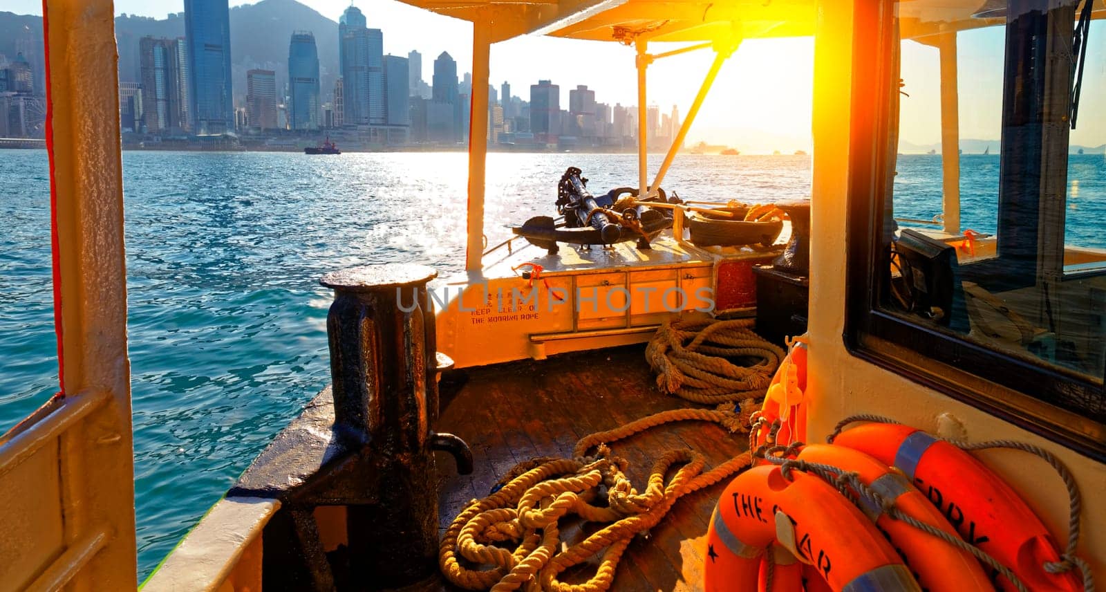 Hong Kong Harbour at sunset.