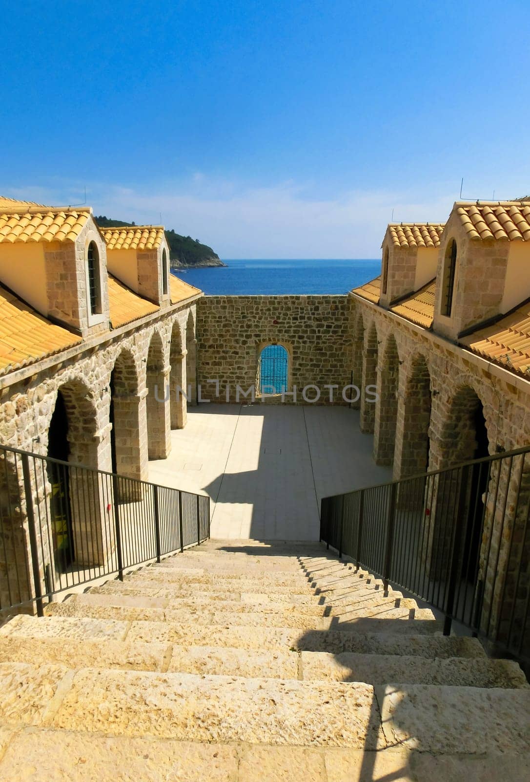 Dubrovnik, Croatia - June 07, 2015: View on the fortress and marina in the old town of Dubrovnik, Croatia. Dubrovnik is a UNESCO World Heritage site
