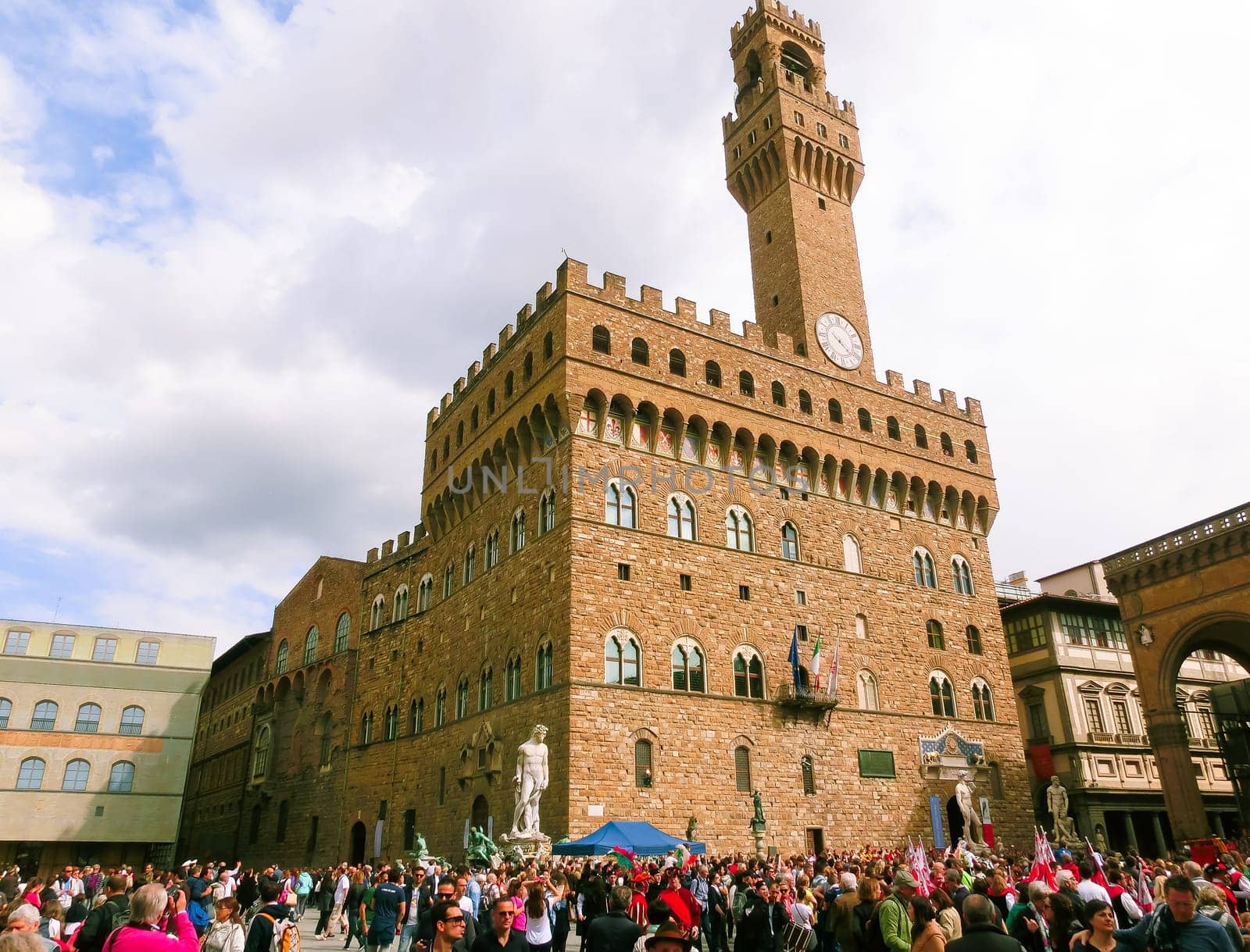 Florence, Italy - May 01, 2014: Palazzo Vecchio is the town hall of Florence. The palace was built in 1299 and since 1872 it has housed the office of the mayor of Florence. December 01, 2012 Florence, Italy