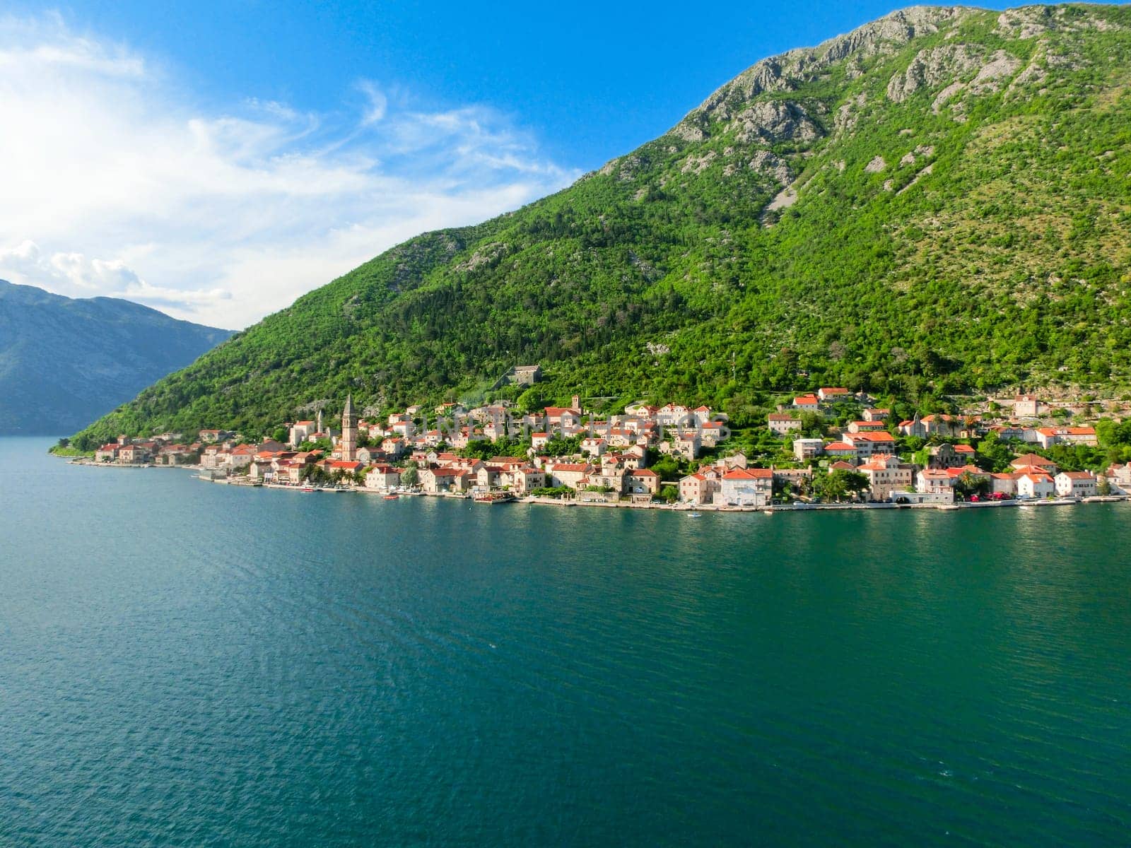 Village Perast on coast of Boka Kotor bay - Montenegro - nature and architecture background