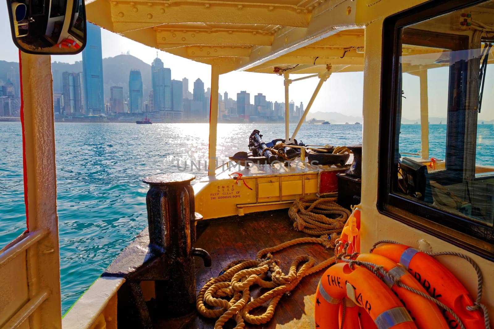 Hong Kong Harbour at sunset.